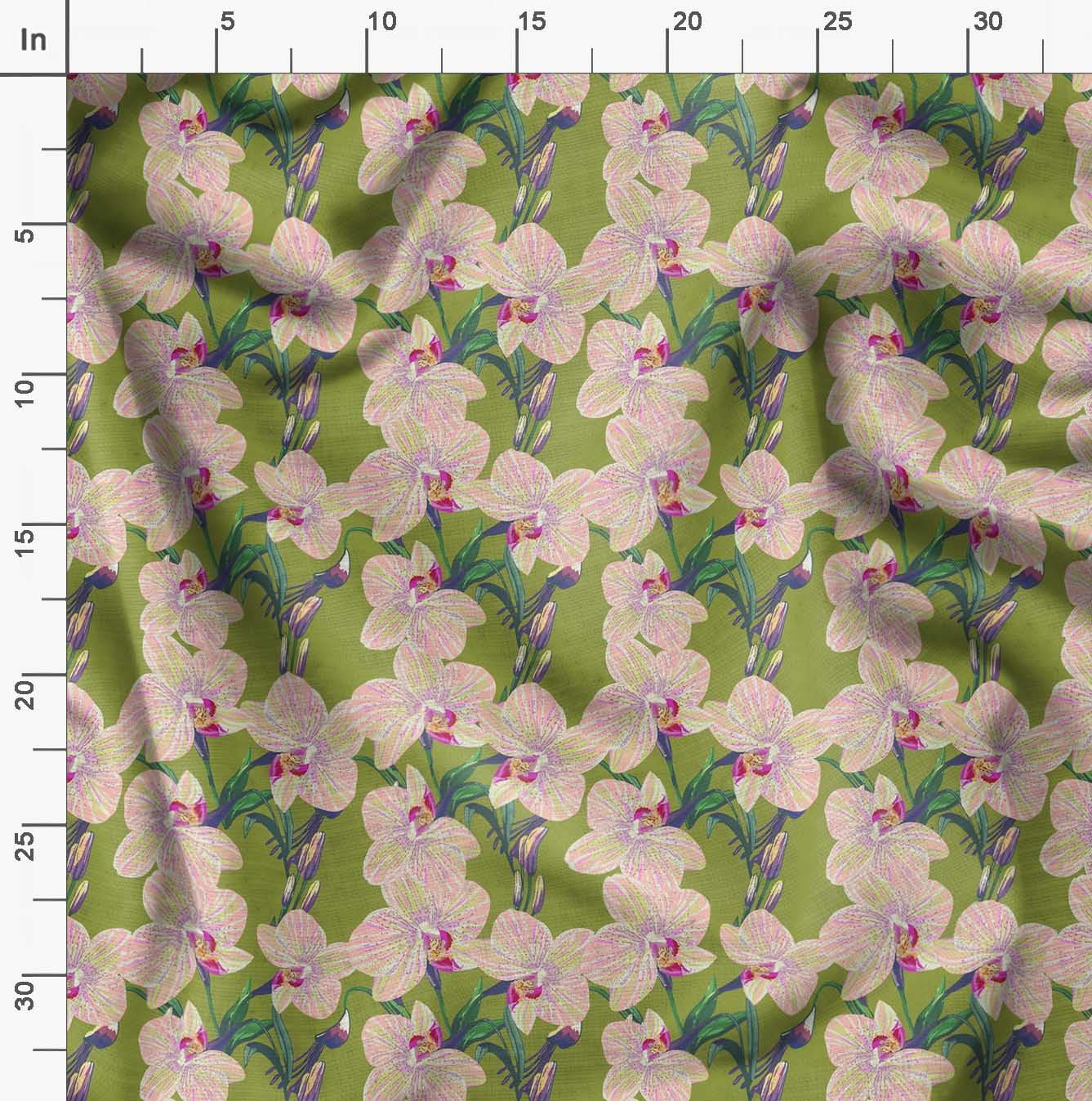 Soimoi Moss Georgette Brown Fabric by The Yard - 42 Inch Wide Tropical Floral Printed Fabric with Leaves & Orchids Design - Perfect for Dresses, Curtains, DIY Crafts and Home Decor Projects