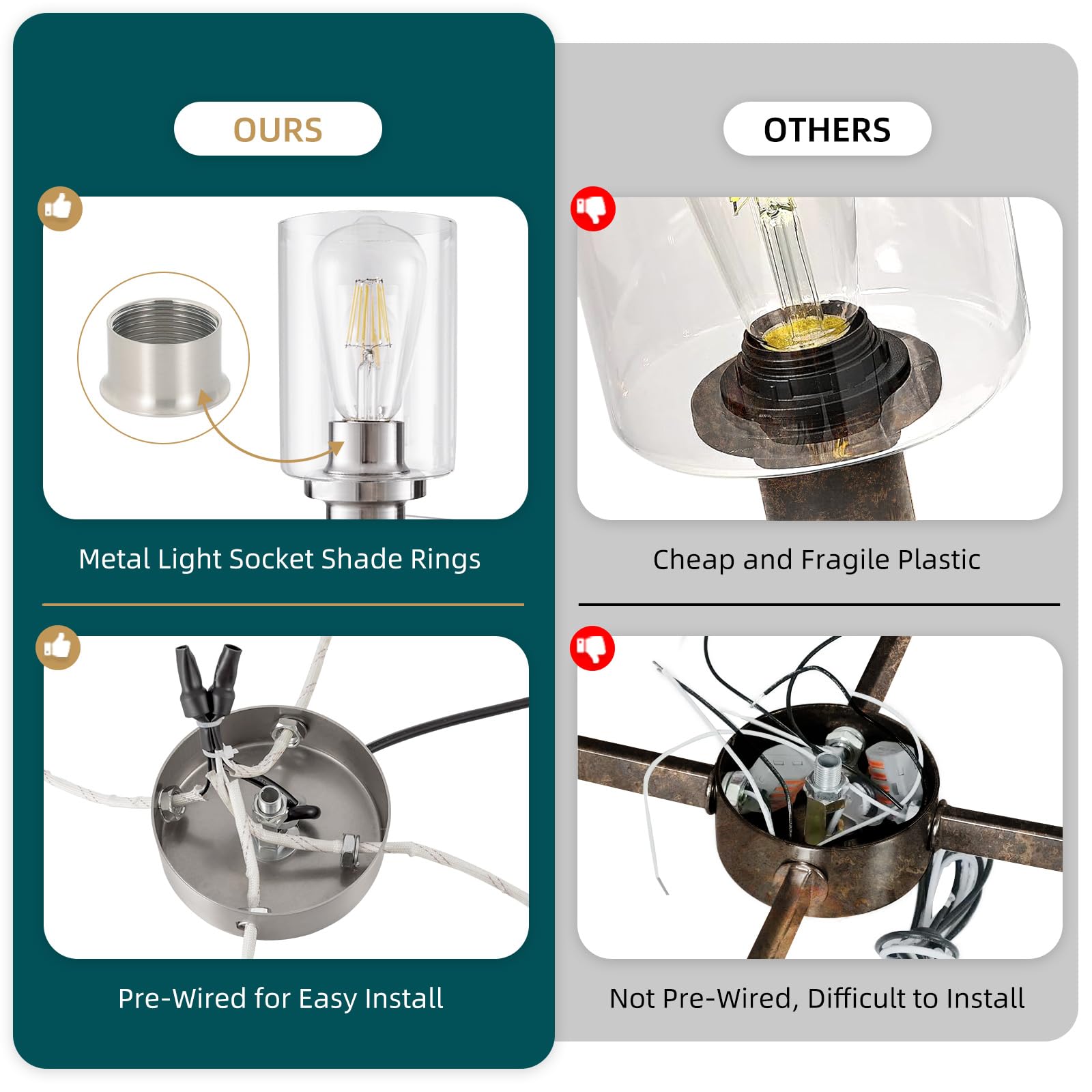 4-Light Brushed Nickel Chandelier - Modern Farmhouse Pendant Lighting Fixture with Glass Shade for Dining Room, Kitchen Island, Foyer & Hallway | Elegant Ceiling Hanging Light for Home Decor & Interior Design