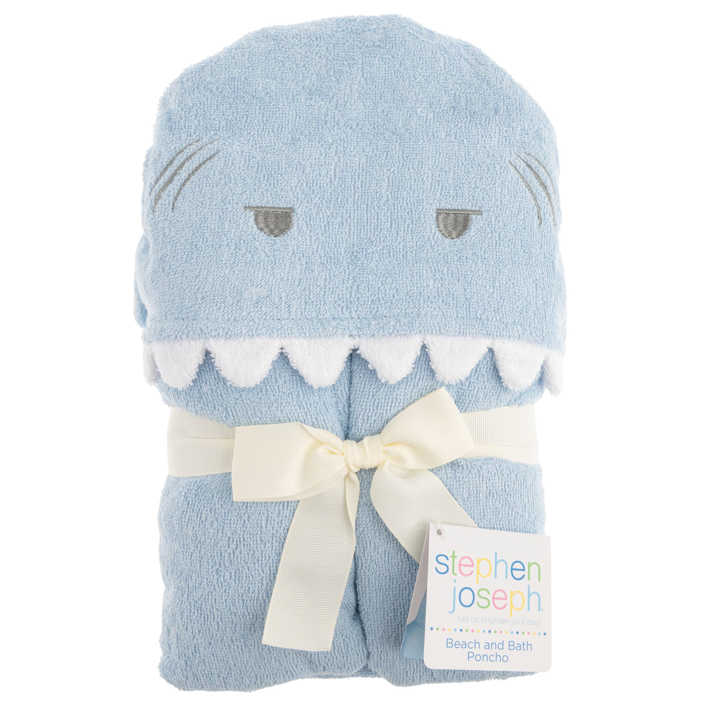 Stephen Joseph 100% Cotton Hooded Towel for Toddlers 2-6 Years - Soft Absorbent Beach & Bath Poncho for Boys & Girls - Shark Design 36