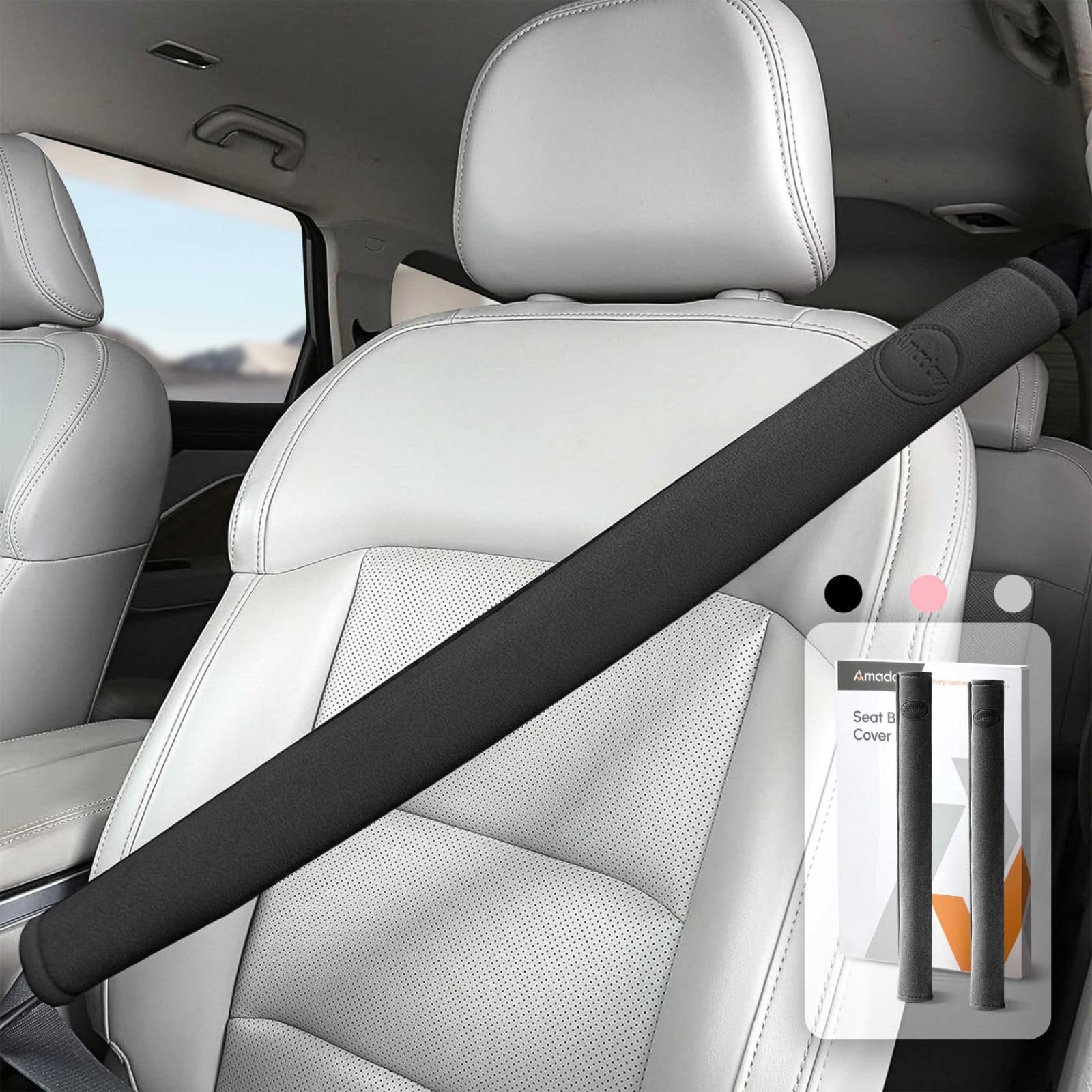 Premium Extra Long Seat Belt Cover Pad 2 Pack - Soft Suede for Neck Comfort & Clothes Protection - 19 Inch Black Car Interior Accessories for All Vehicles - Perfect for Long Drives & Daily Commutes