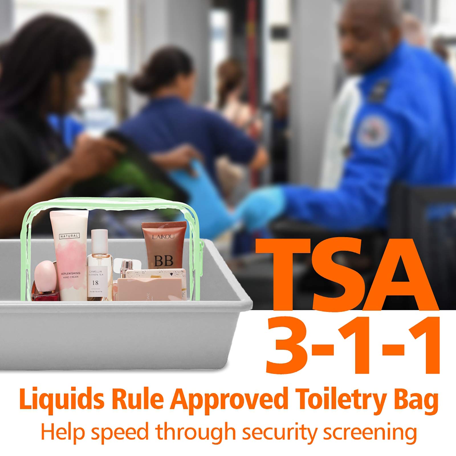 TSA Approved Clear Toiletry Bags 3-Pack - Waterproof Quart Size Travel Cosmetic Organizer for Women | Airplane Carry-On Compliant Makeup Pouch | Perfect for Airport Security, Gym & Vacation Packing (Green)