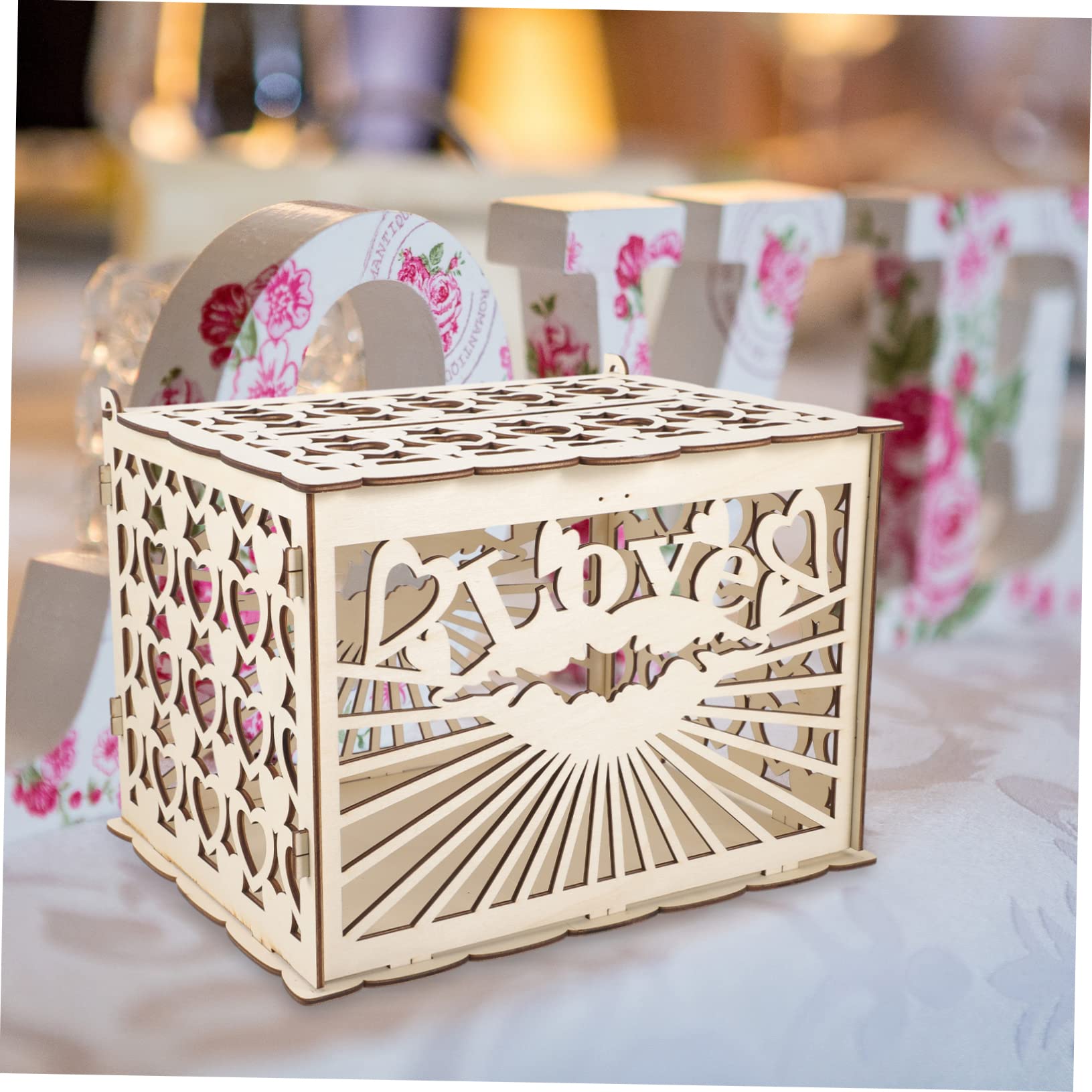 Handmade Wooden Wedding Card Box - Decorative Carving with Large Storage Space for Cards, Envelopes & Money Gifts | Perfect for Wedding Receptions, Bridal Showers & Anniversary Celebrations