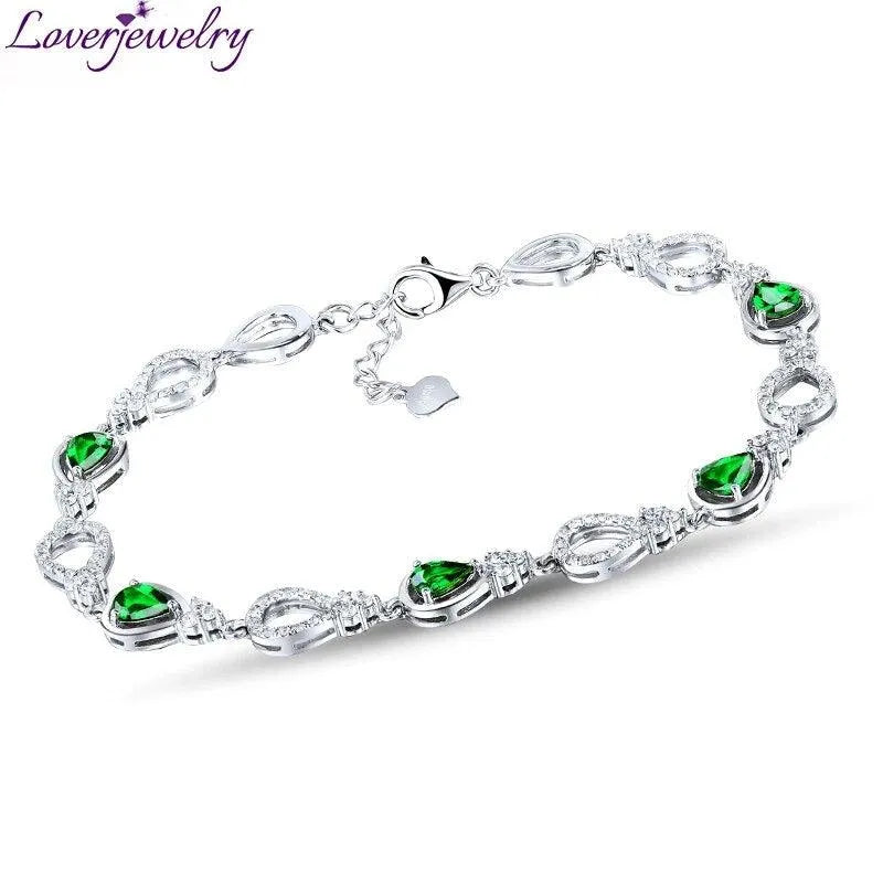 18K White Gold Tsavorite and Diamond Bangle Bracelet for Women - 4x5mm Pear Cut Natural Green Tsavorite with Diamond Accents - Elegant Anniversary Gift for Her, Perfect for Weddings, Parties, and Special Occasions
