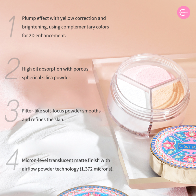 CATKIN Three Color Hibiscus Loose Powder - Long Lasting Oil Control & Pore Minimizing Face Makeup | Perfect for Daily Wear & Special Occasions