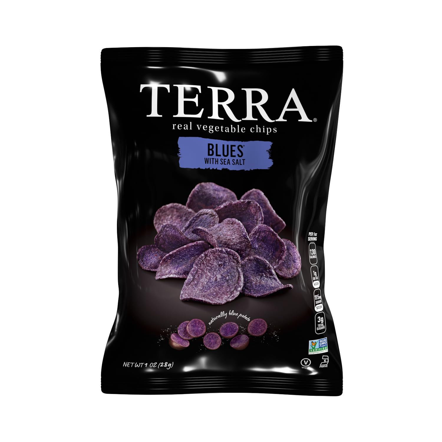 Terra Vegetable Chips, Blues Chips with Sea Salt, 1 Oz (Pack of 24) | Healthy Snacks for Parties, Office & On-the-Go | Gluten-Free & Vegan Friendly