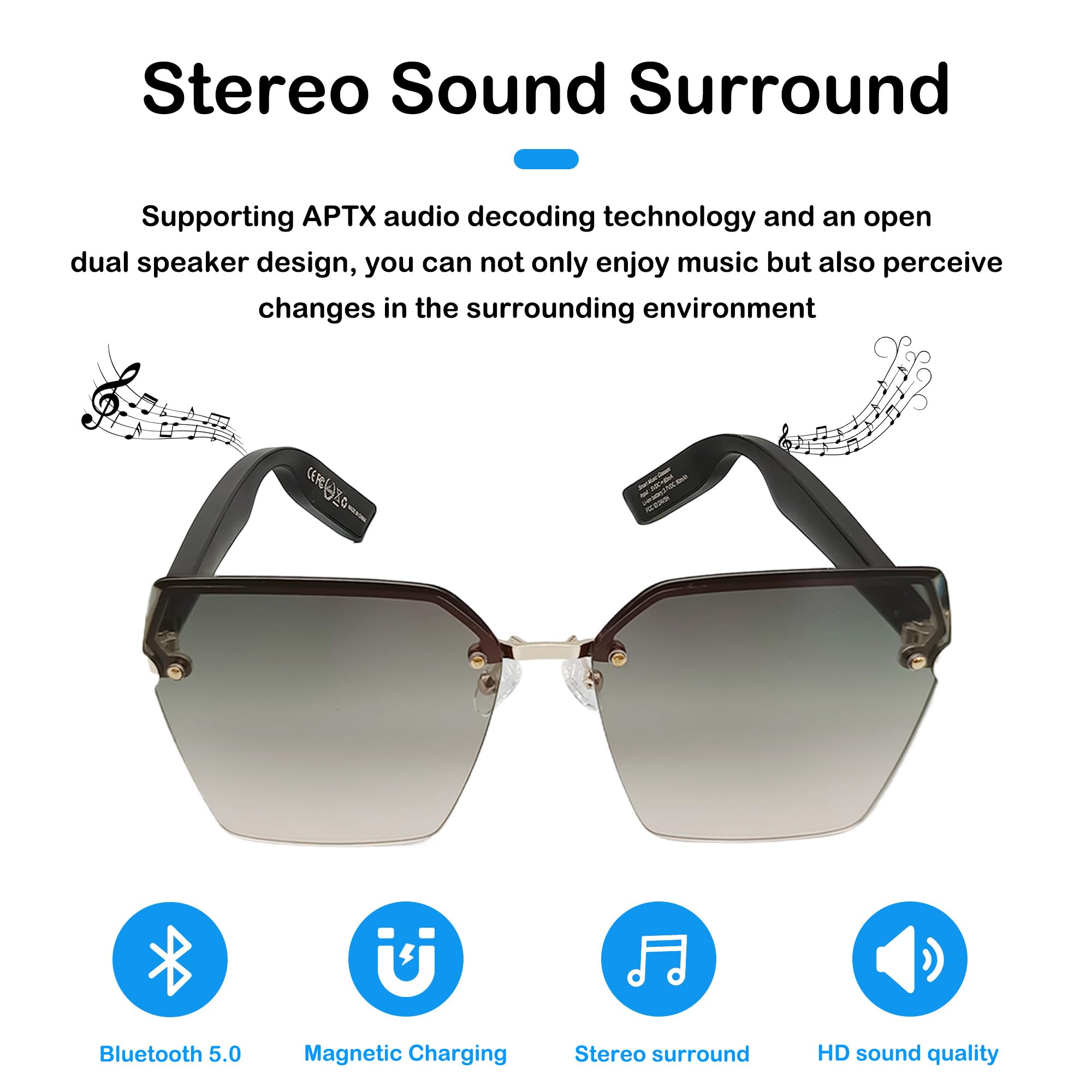 Smart Bluetooth Sunglasses with Frameless Gradient Lens - Wireless Audio Glasses with Bluetooth 5.0 & Voice Control for iPhone, Android - Hands-Free Music & Calls - Perfect for Running, Cycling & Outdoor Activities (Gradient Green)