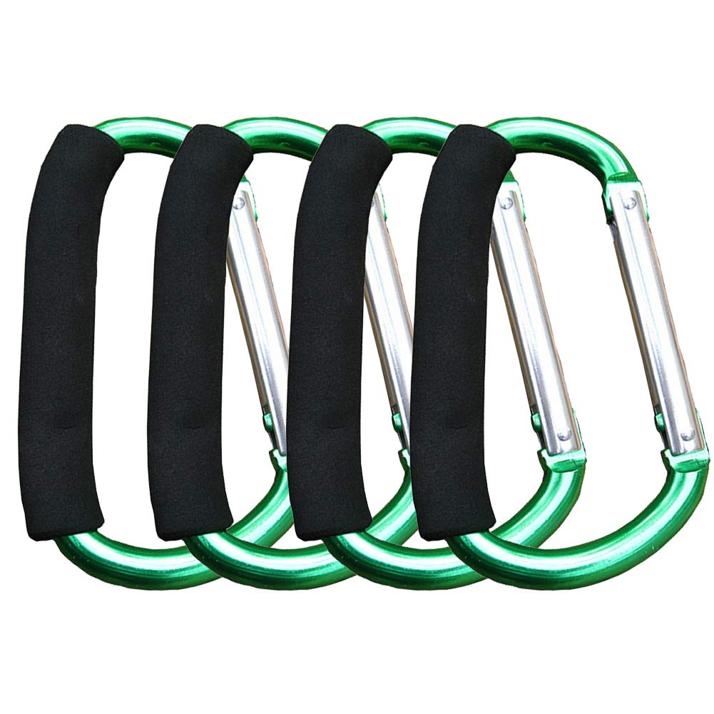 Extra Large D-Type Aluminum Alloy Carabiner Hooks - Heavy Duty Climbing Carabiners for Hammocks, Shopping Bags & Trolleys (4-Pack, Green) - Perfect for Outdoor Adventures, Camping Gear & Daily Use