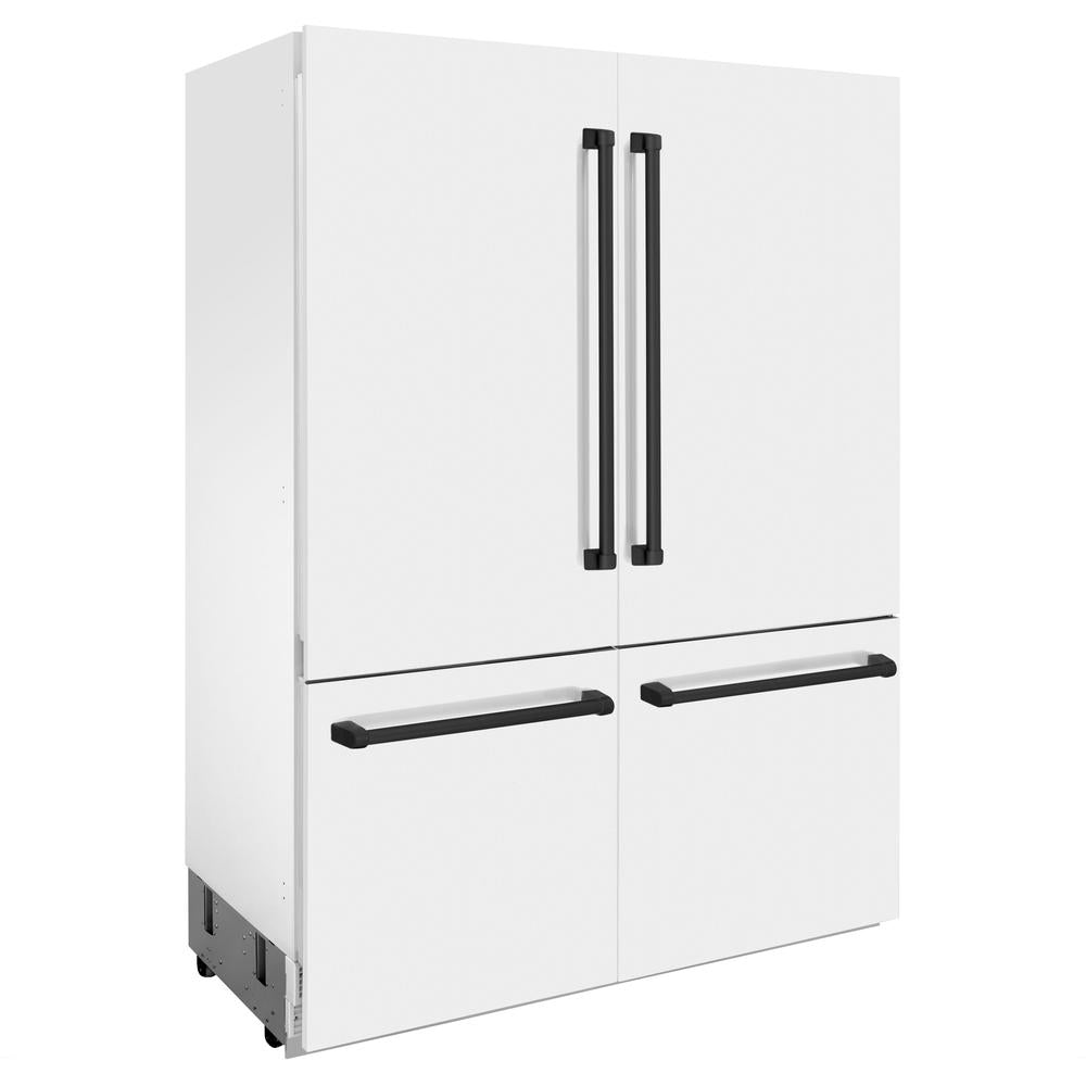 ZLINE Autograph Edition 60-Inch French Door Refrigerator - 32.2 cu ft Built-In Bottom Freezer with Water Dispenser & Ice Maker - White Matte Finish with Black Accents (RBIVZ WM 60 MB) - Perfect for Modern Kitchens & Open-Concept Homes