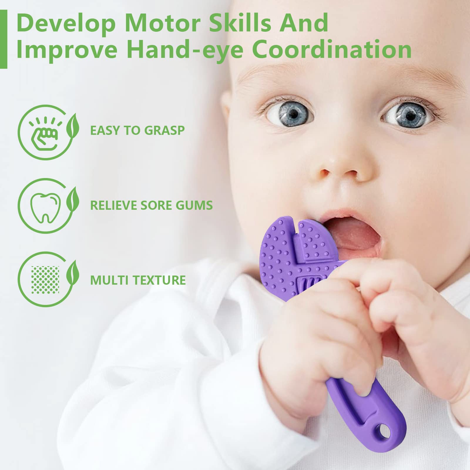 Organic Silicone Baby Teethers - 4 Pack Freezer Safe Teething Toys for Infants & Toddlers | Soothing Gum Relief, Sensory Chew Toys for Newborns | Perfect for Home, Travel & Daycare Use