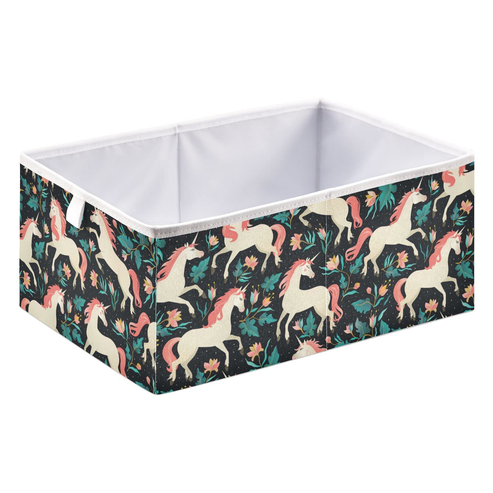 DOMIKING Unicorn Fairytale Forest Storage Bins - Foldable Cuboid Gift Boxes with Sturdy Handle, Closet Organizer Baskets for Bedroom Shelves | Perfect for Kids' Room Decor, Birthday Gifts & Toy Storage