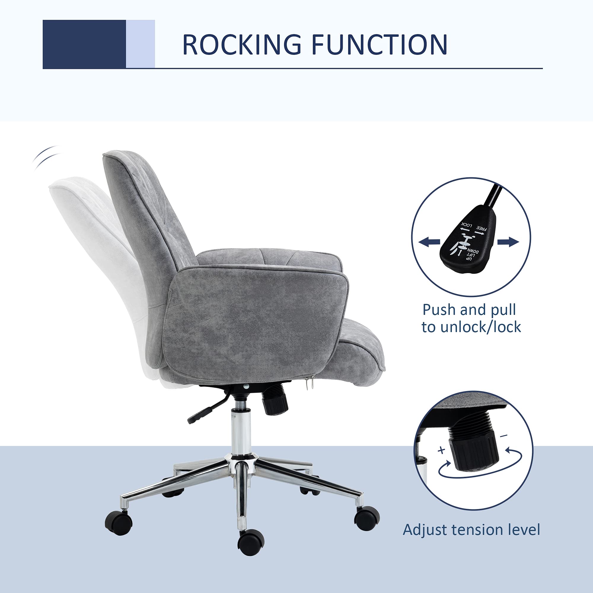 Vinsetto Microfiber Home Office Chair - Adjustable Height Ergonomic Computer Desk Chair with Swivel Wheels, Tilt Function & Padded Armrests, Light Gray - Perfect for Work, Gaming & Study in Home Office or Dorm Room