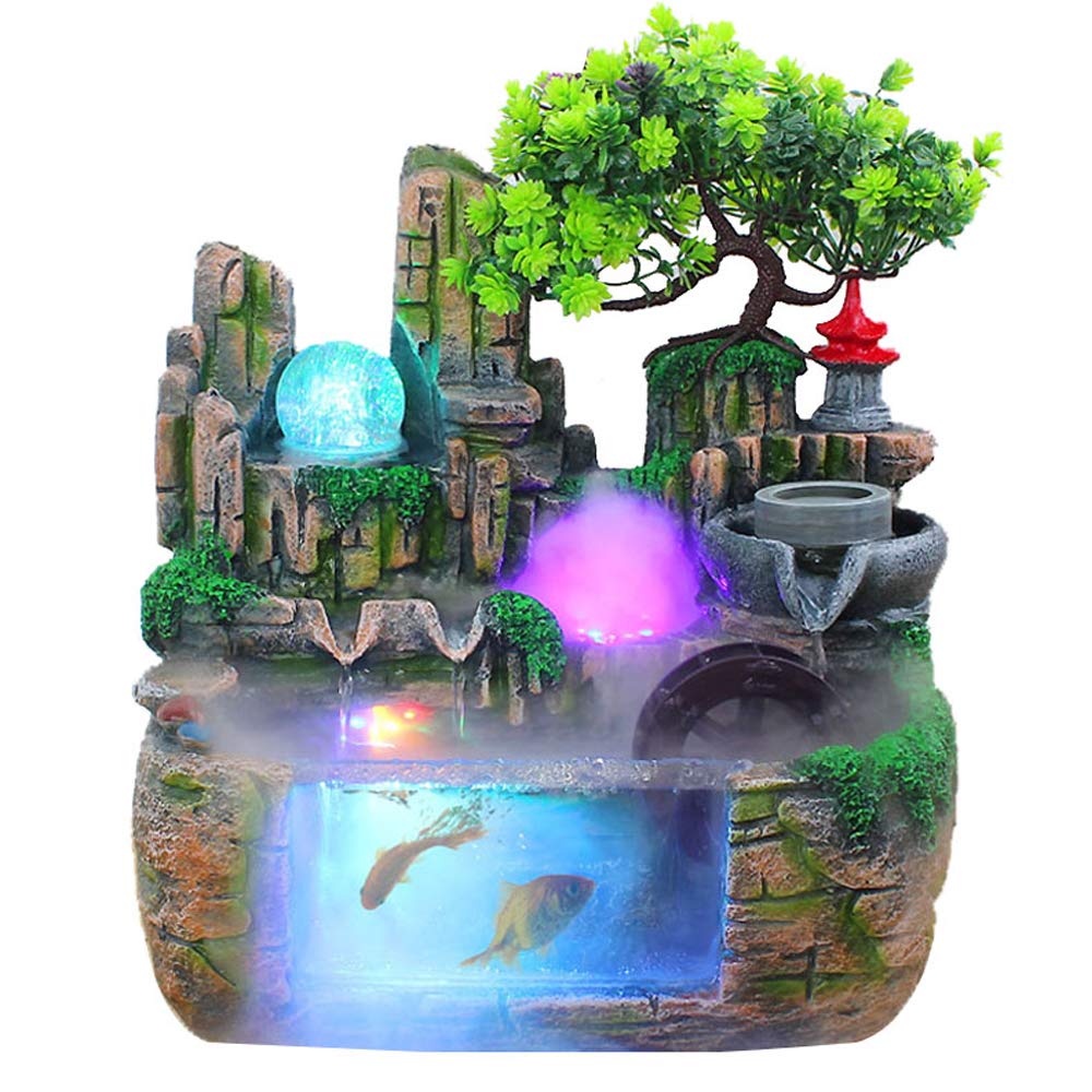Mini Tabletop Fountain - Indoor Water Fountain with Resin Rockery & Bonsai Design, Perfect for Home Office Desk, Bedroom Decor, Zen Relaxation & Gift Giving