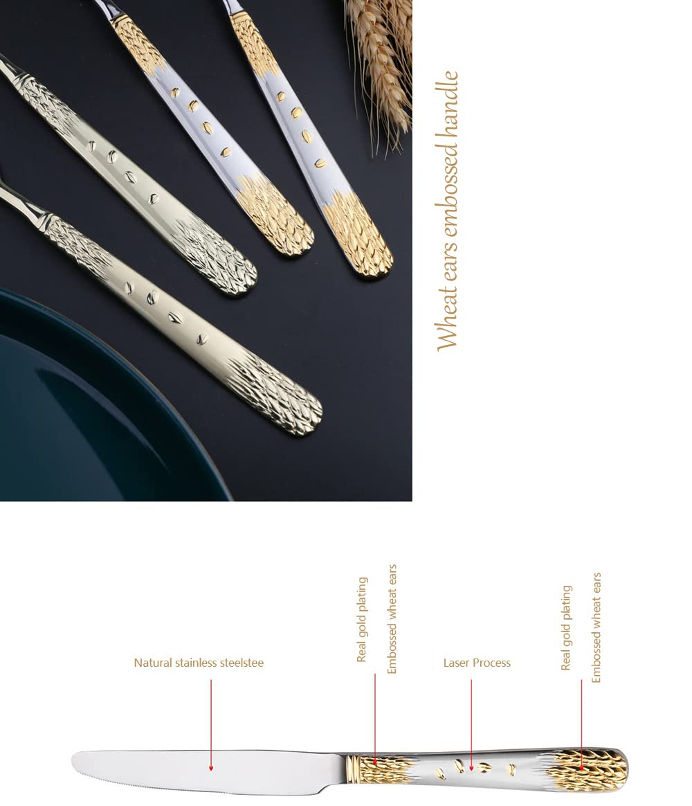24-Piece Stainless Steel Silverware Set for 6 - Dishwasher Safe Flatware Cutlery Set with Zirconium Gold Plating (48pcs) - Perfect for Dining, Kitchen, Restaurants & Dinner Parties