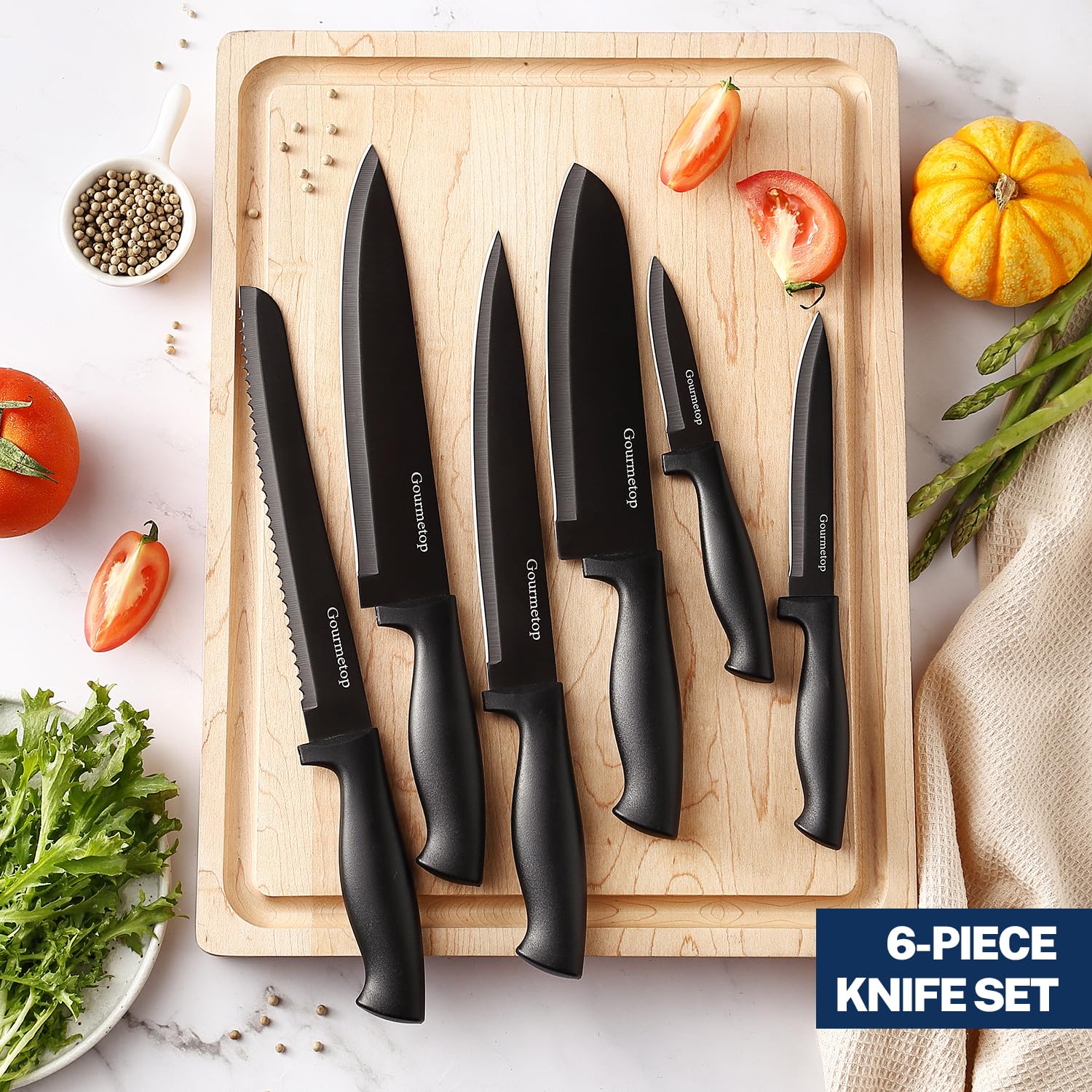 Premium 6-Piece Kitchen Knife Set with Magnetic Strip - No Drilling Required - Professional Stainless Steel Chef Knives for Meat, Vegetables & Fruits - Includes Chef Knife, Utility Knife & Paring Knife - Ideal for Home Cooking, Restaurant Use & Gift Giving