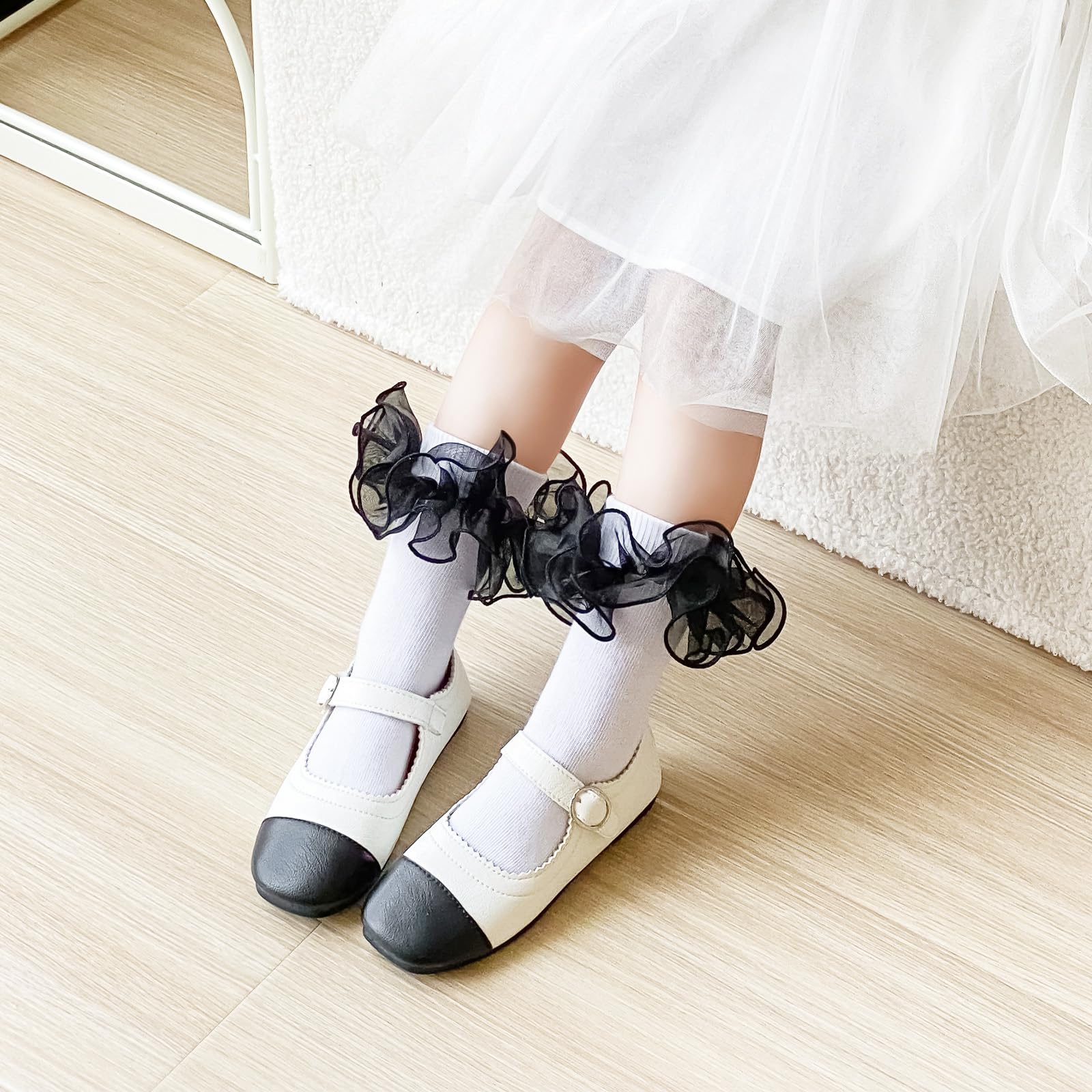 Girls Ruffle Socks - Shiny Double Big Lace Ankle Socks (2-3 Pairs) | Toddler Turn Cuff Frilly Dress Socks for Pageants, Parties & Special Occasions | Cute Fashion Socks for Girls