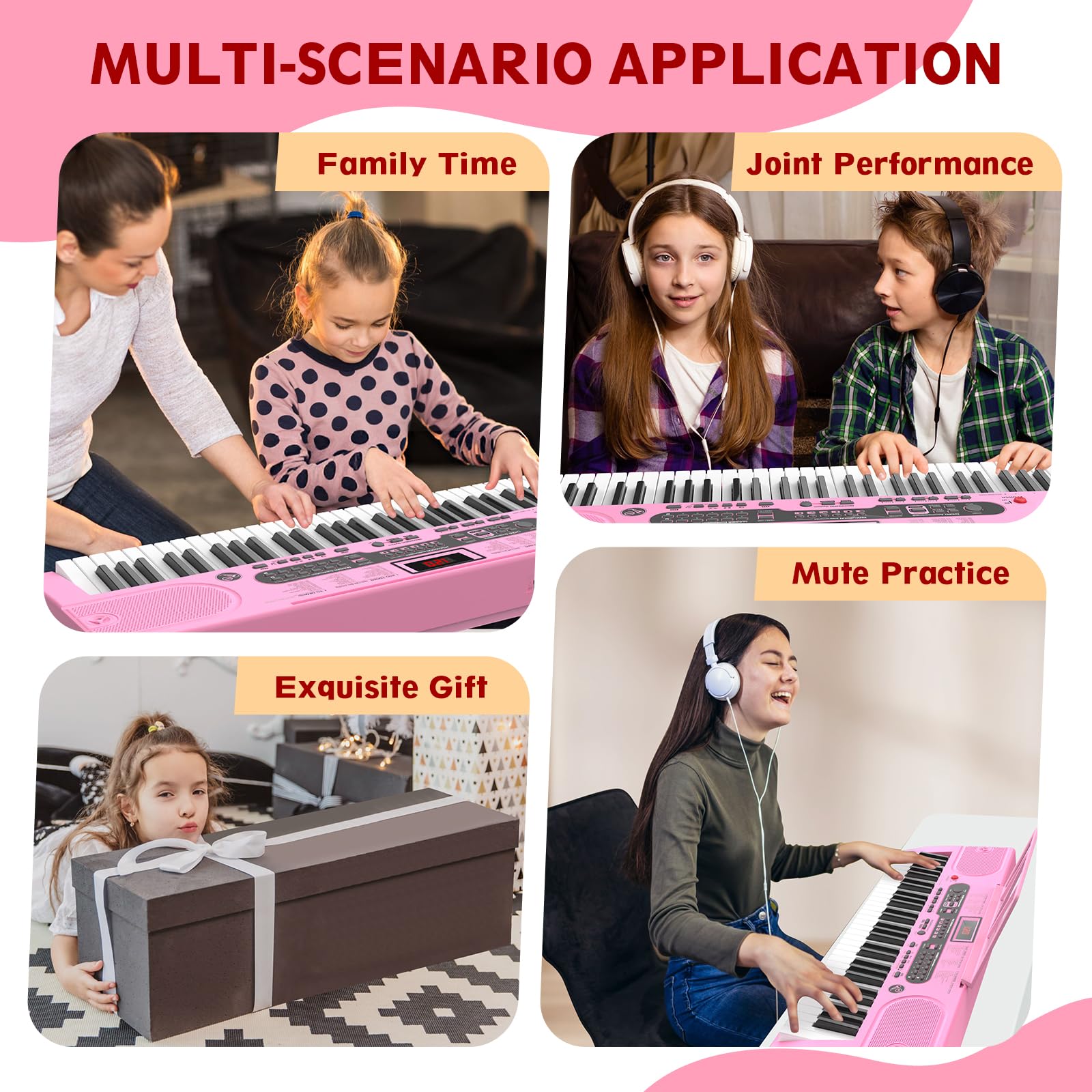 61-Key Electric Keyboard Piano with Lighted Keys, Stand, Bench, Microphone & Headphones - Portable Electronic Piano for Beginners | Home Practice, Music Lessons & Live Performances