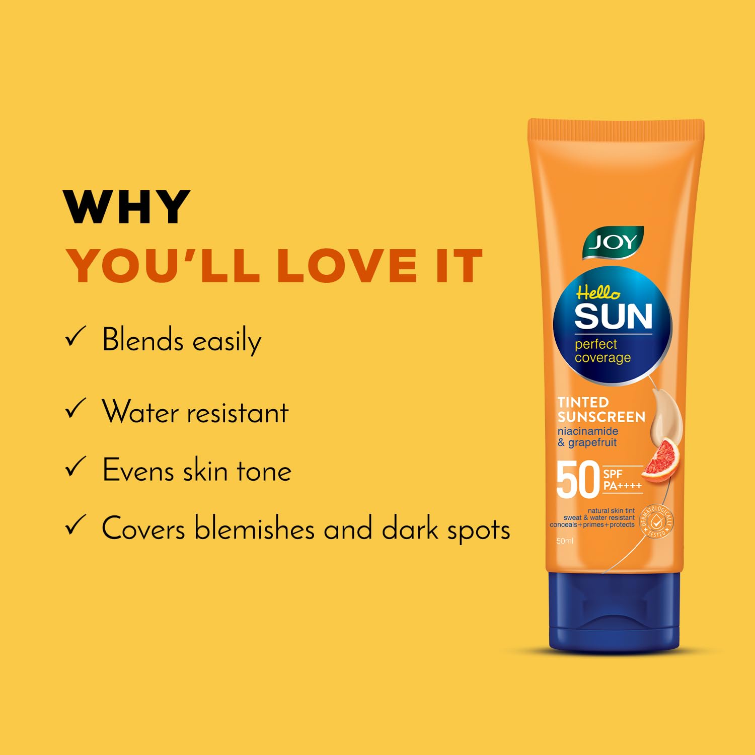 Joy Natural Tone Tinted Sunscreen SPF 50 PA+++ with Niacinamide - Oil-Free, Mattifying & Water Resistant Face Sunscreen for Normal & Oily Skin (60ml) | Sun Protection, Daily Wear & Makeup Base | Perfect for Beach, Outdoor Activities & Everyday Use