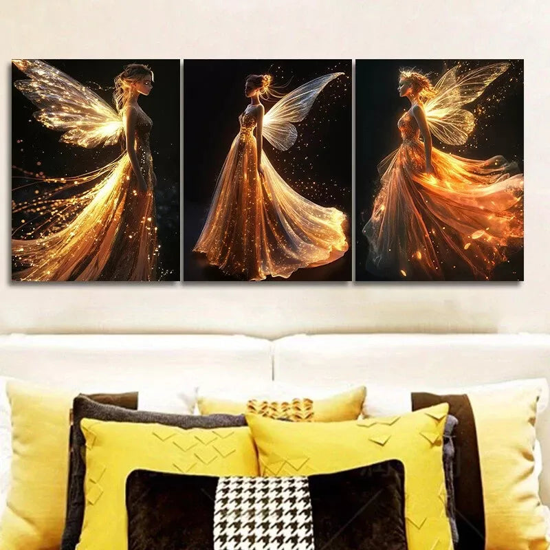 3pcs Elegant Fairy in Shining Dress Wall Art Set - 40x60cm Framed Canvas Prints | High Quality Australian Made | Perfect for Bedroom, Living Room & Nursery Decor