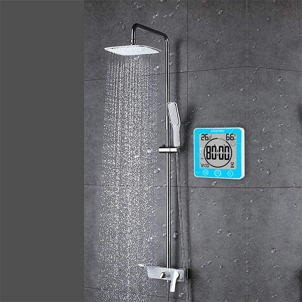 Waterproof Digital Shower Clock with Timer - Touch Screen Bathroom Alarm Clock with Count Up/Down, Temperature & Humidity Display - Wall Mount, Magnetic, Suction Cup or Stand (Blue) - Perfect for Bathroom, Kitchen, Gym & Home Use