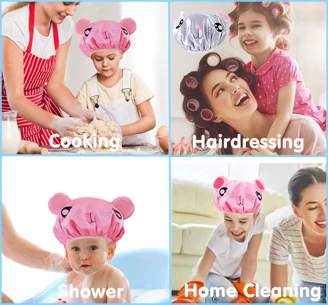 2 PCS Waterproof Cartoon Shower Caps for Kids - Cute Bath Hats for Baby Girls & Boys - Perfect for Bath Time, Swimming & Hair Protection