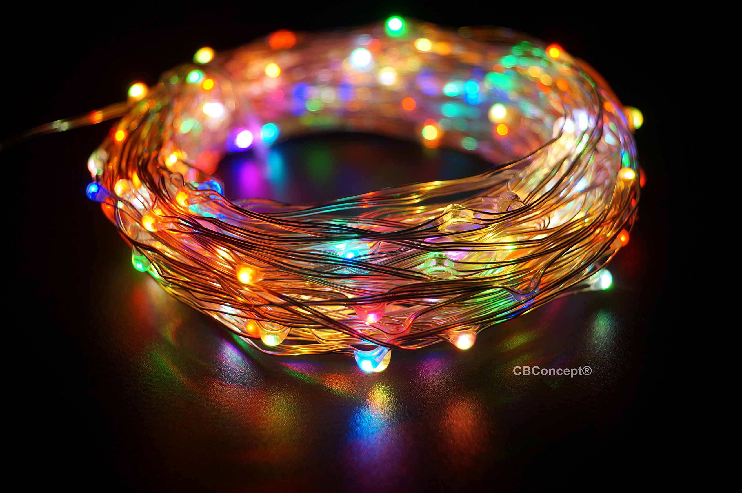 CBconcept® LC200-10M-M 200 LED Copper Wire Starry String Lights - 33 Feet Multi-Color Outdoor/Indoor Fairy Lights with UL Listed Power Adapter - Perfect for Bedroom, Wedding, Party, Garden & Christmas Decorations