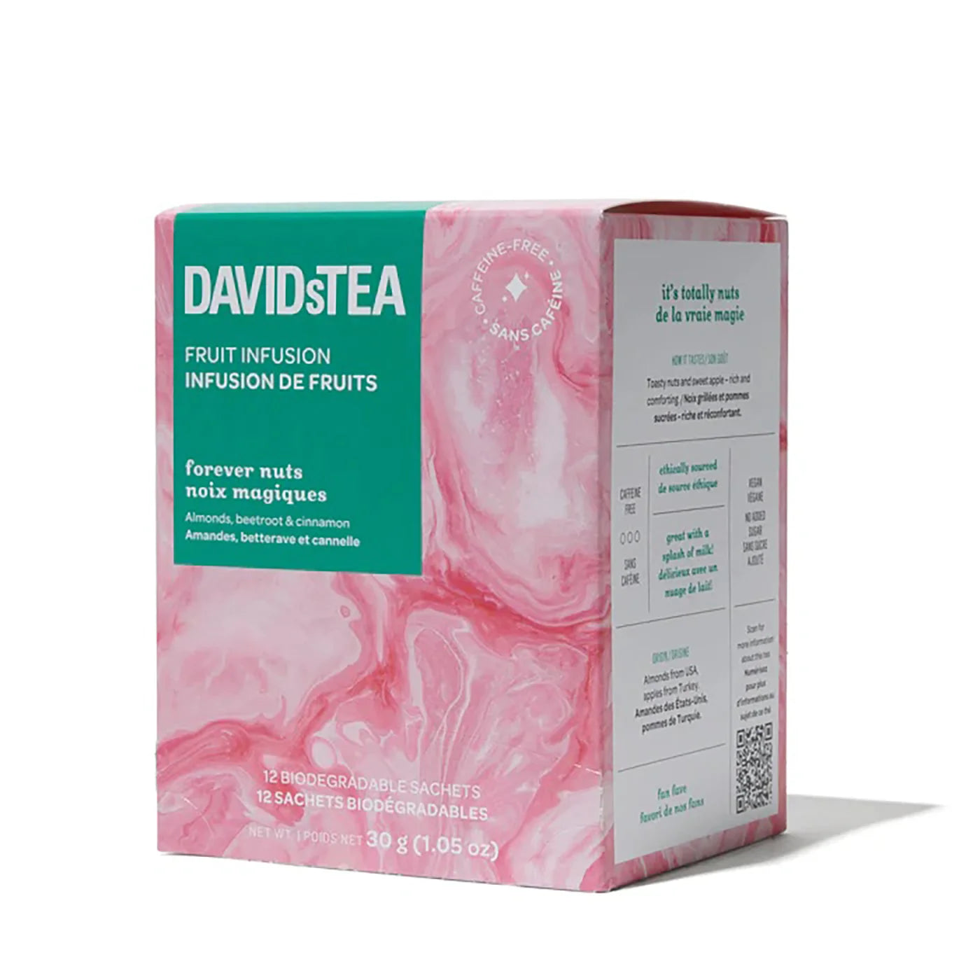 DavidsTea Forever Nuts Herbal Tea Bags - 12 Pack | Caffeine-Free Fruit Infusion | Perfect for Relaxation & Afternoon Tea Time