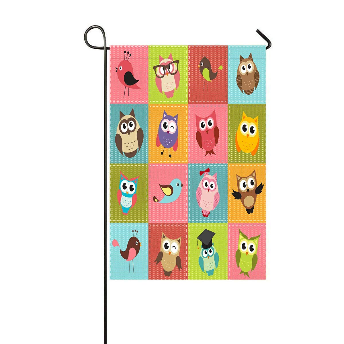 ECZJNT Patchwork Owls Garden Flag - 12x18 Inch Outdoor Decorative Flag for Home, Party & Yard Decor - Perfect for Seasonal Celebrations, Front Porch & Backyard