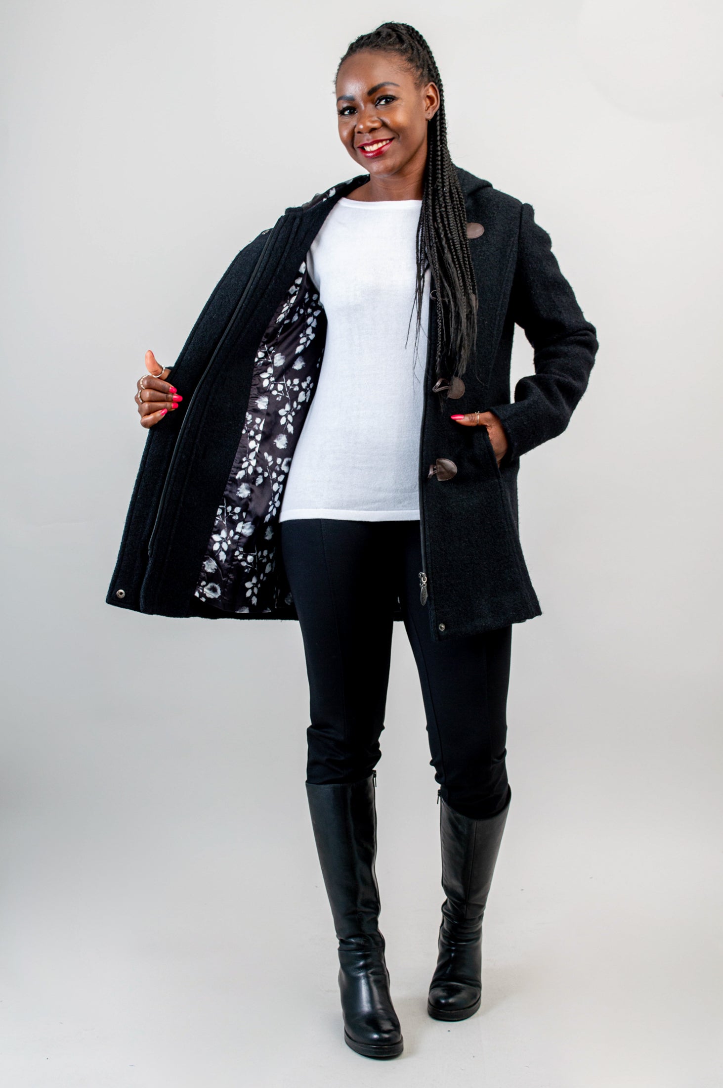Premium Catania Coat for Women - Black Boiled Wool Winter Coat - Warm & Stylish Outerwear for Cold Weather, Office, and Casual Outings