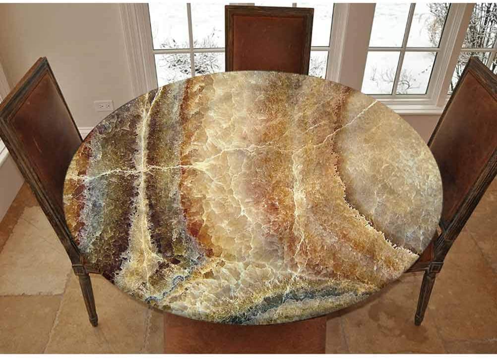 Onyx Stone Round Fitted Tablecloth - Waterproof Oil-Resistant Polyester Fabric for Birthday Party & Home Decor (Indoor/Outdoor Use) - Perfect for Dining Tables, Picnics, and Special Events