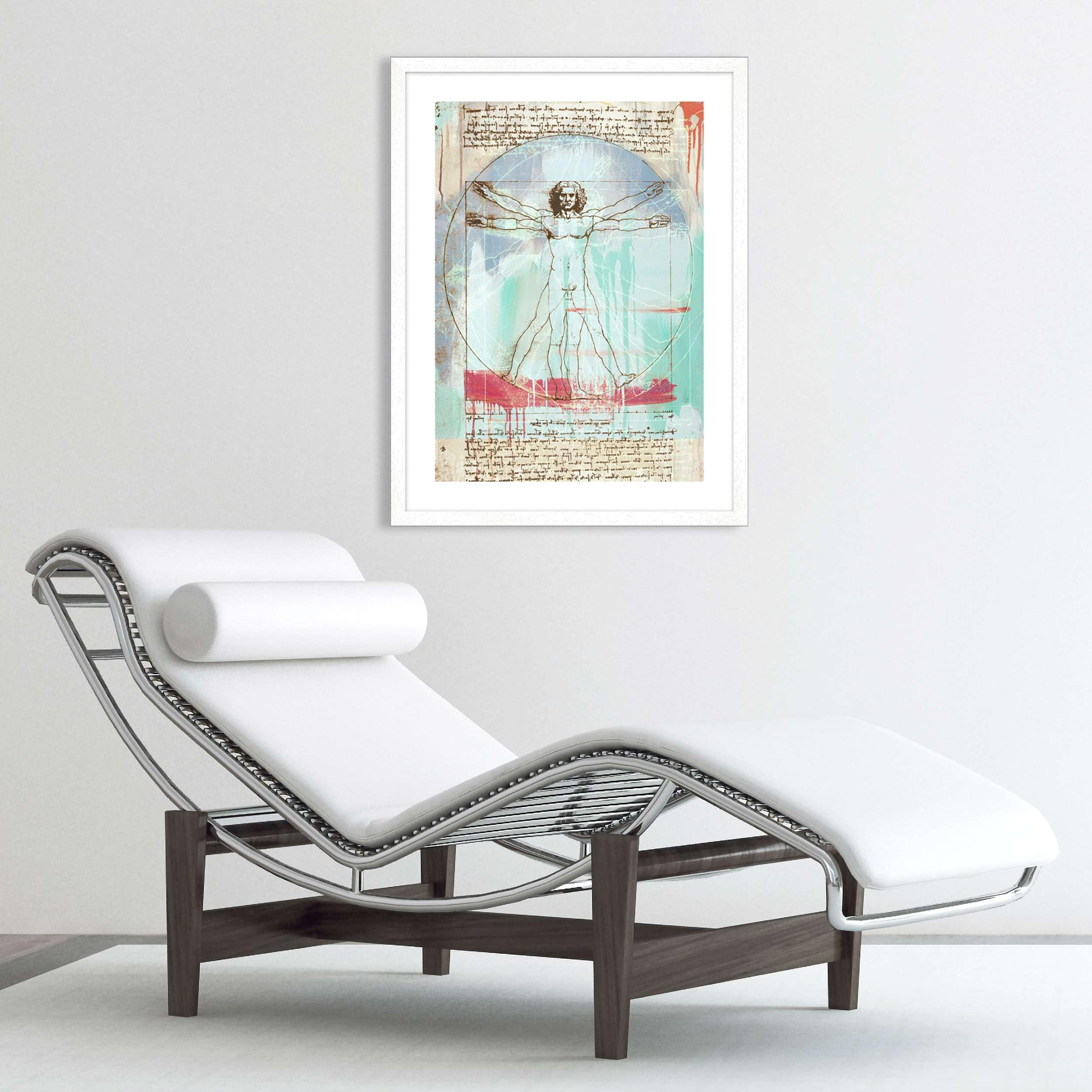ART PRINT CAFE' - Pop & Funky Framed Wall Art, Vitruvian Man 2.0 by Eric Chestier - White Frame Canvas Painting for Home & Office Decor
