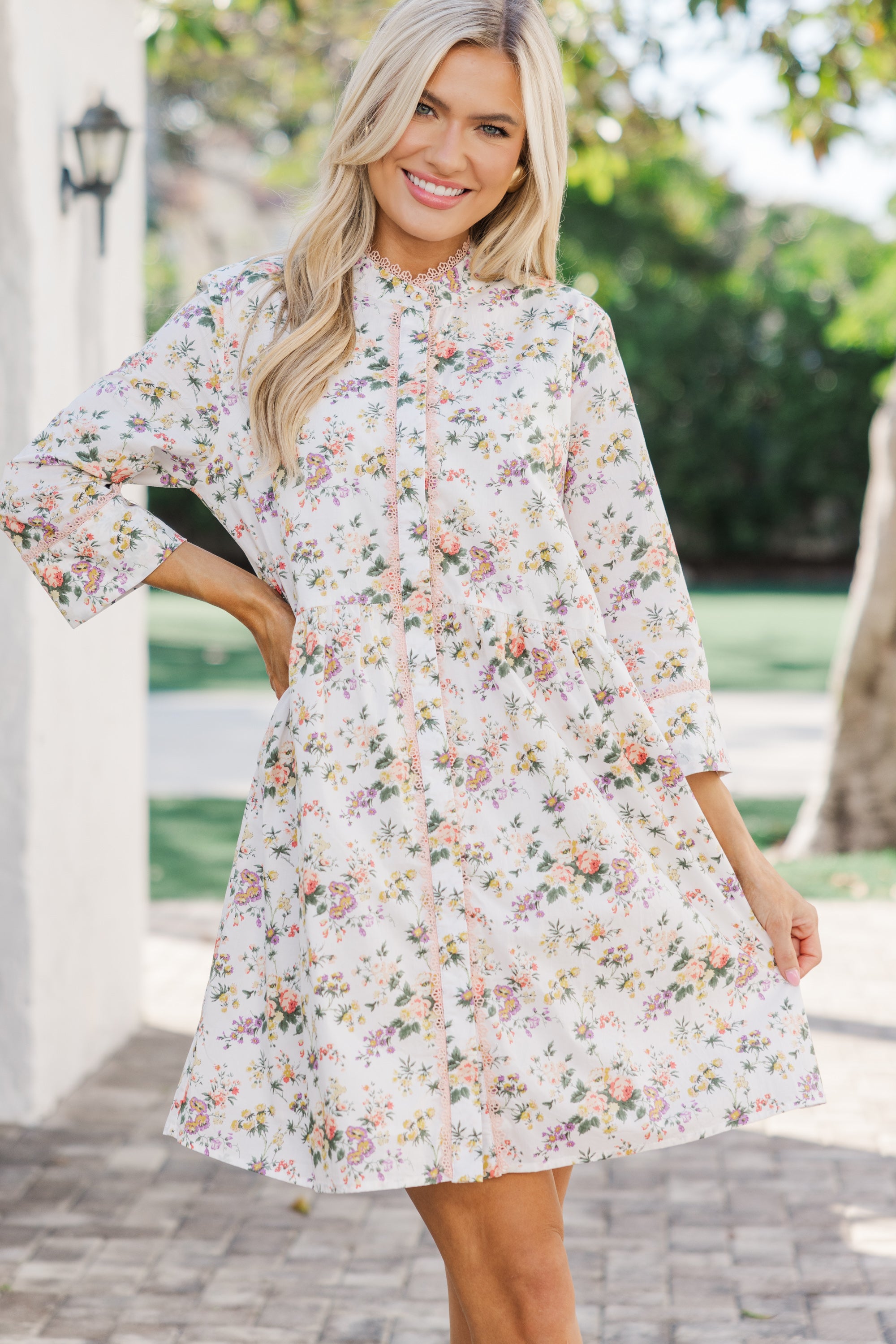 Believe In Yourself Ivory Ditsy Floral Dress - Elegant Summer Midi Dress for Women, Perfect for Weddings, Parties & Date Nights