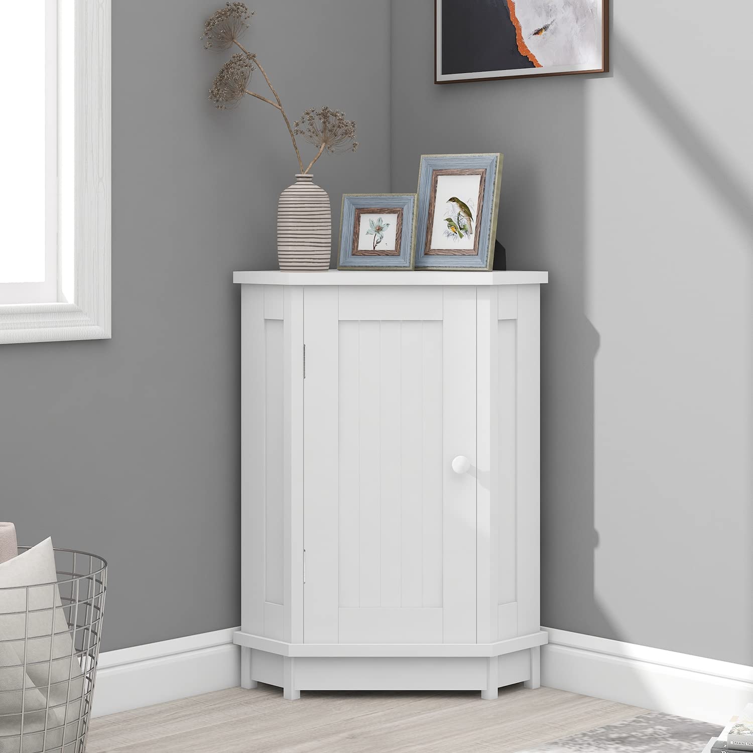 Merax White Corner Cabinet with Shelves - Bathroom, Kitchen & Living Room Floor Storage Organizer - Perfect for Small Spaces, Home Decor & Clutter-Free Organization