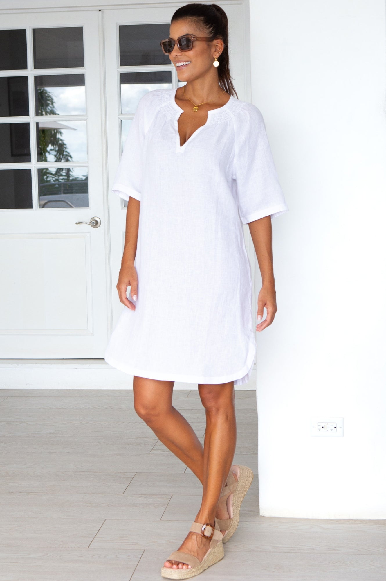 Paxos Linen Dress for Women - Breathable White Summer Dress | Perfect for Beach Vacation, Brunch & Casual Outings