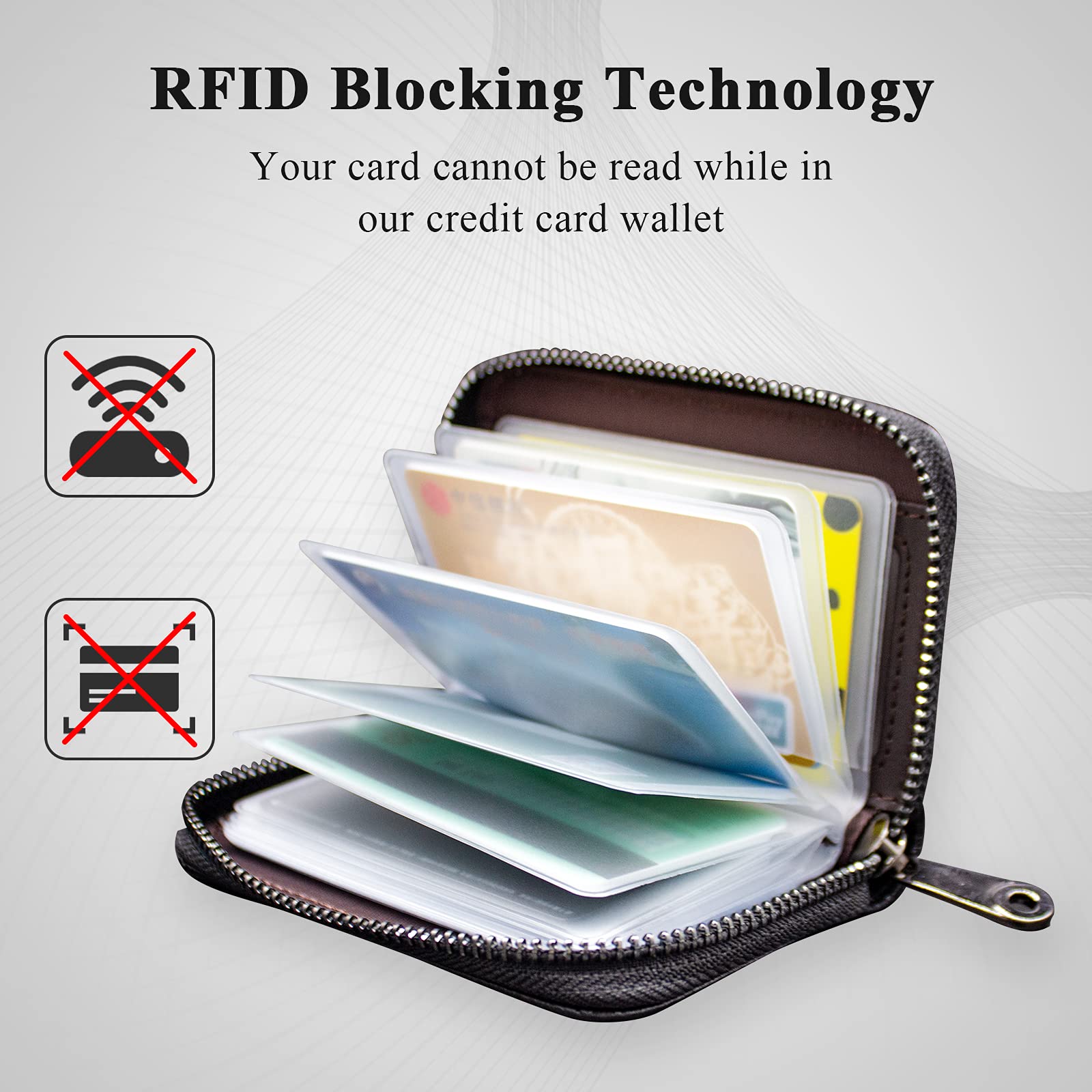 Teskyer Genuine Leather RFID Blocking Credit Card Wallet - Slim Zipper Card Holder with 20 Slots for Men & Women | Perfect for Travel, Business & Everyday Use