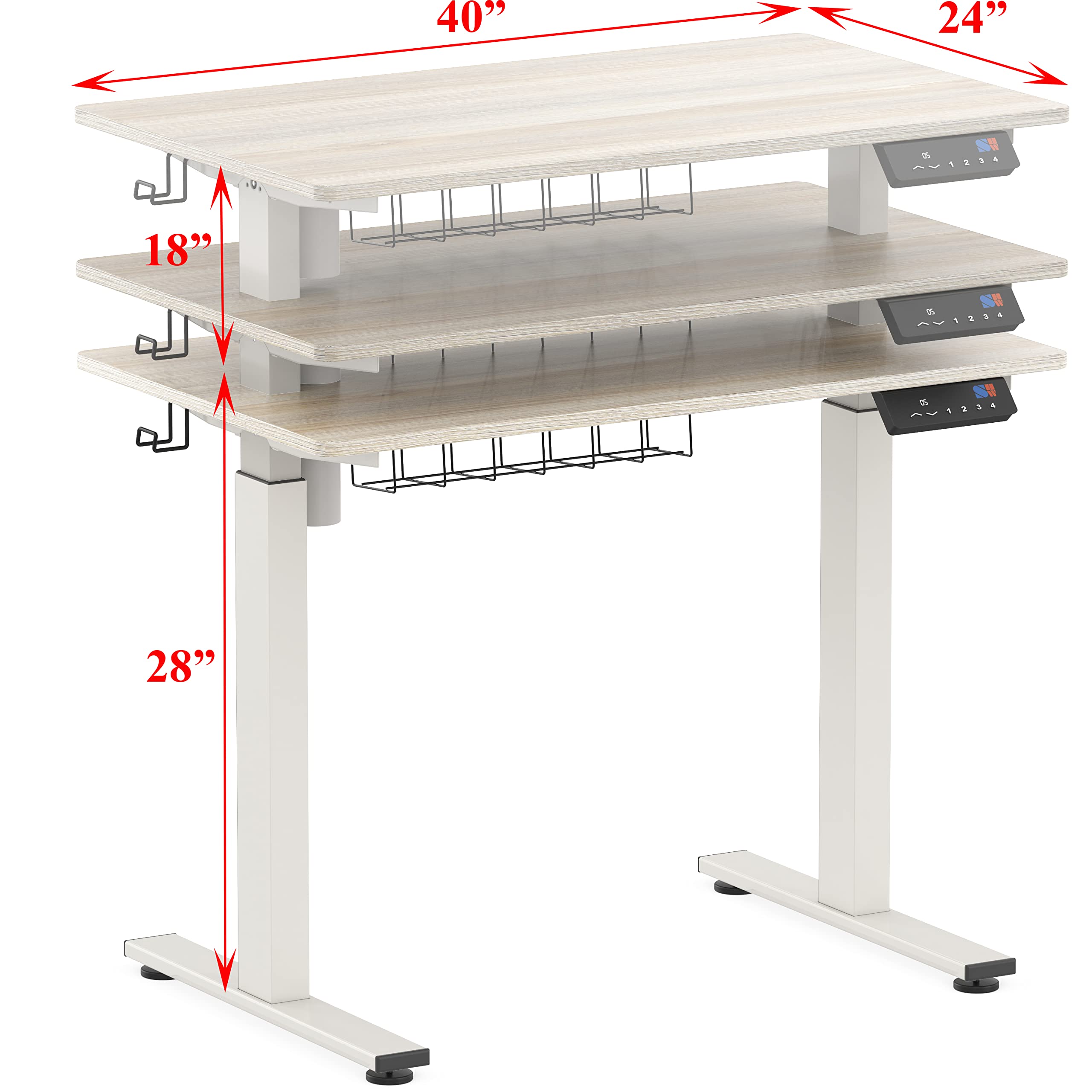 40-Inch Electric Height Adjustable Standing Desk with Memory Preset - Maple Wood Office Desk with Cable Management Tray | Perfect for Home Office, Gaming Setup & Workspace Ergonomics