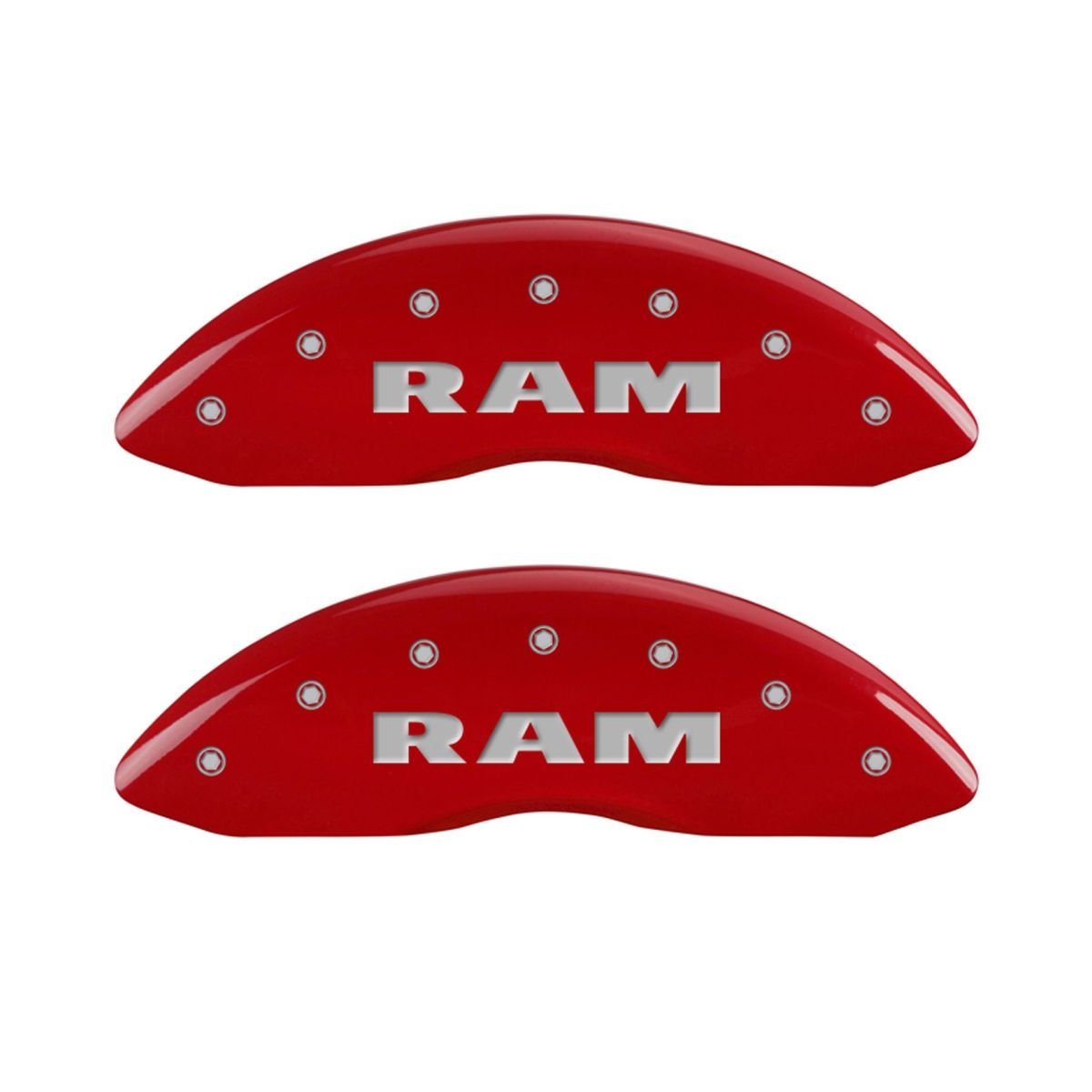 High-Quality MGP Caliper Covers 12043SRAMRD - RAM Red Engraved Brake Caliper Covers (Set of 4) for Front & Rear - Perfect for Car Enthusiasts & Custom Vehicle Upgrades