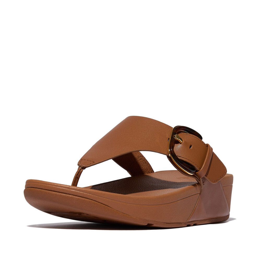 FitFlop Lulu Resin Buckle Leather Sandals for Women - Comfortable & Stylish Deep Tan Casual Footwear - Perfect for Summer, Beach, and Everyday Wear
