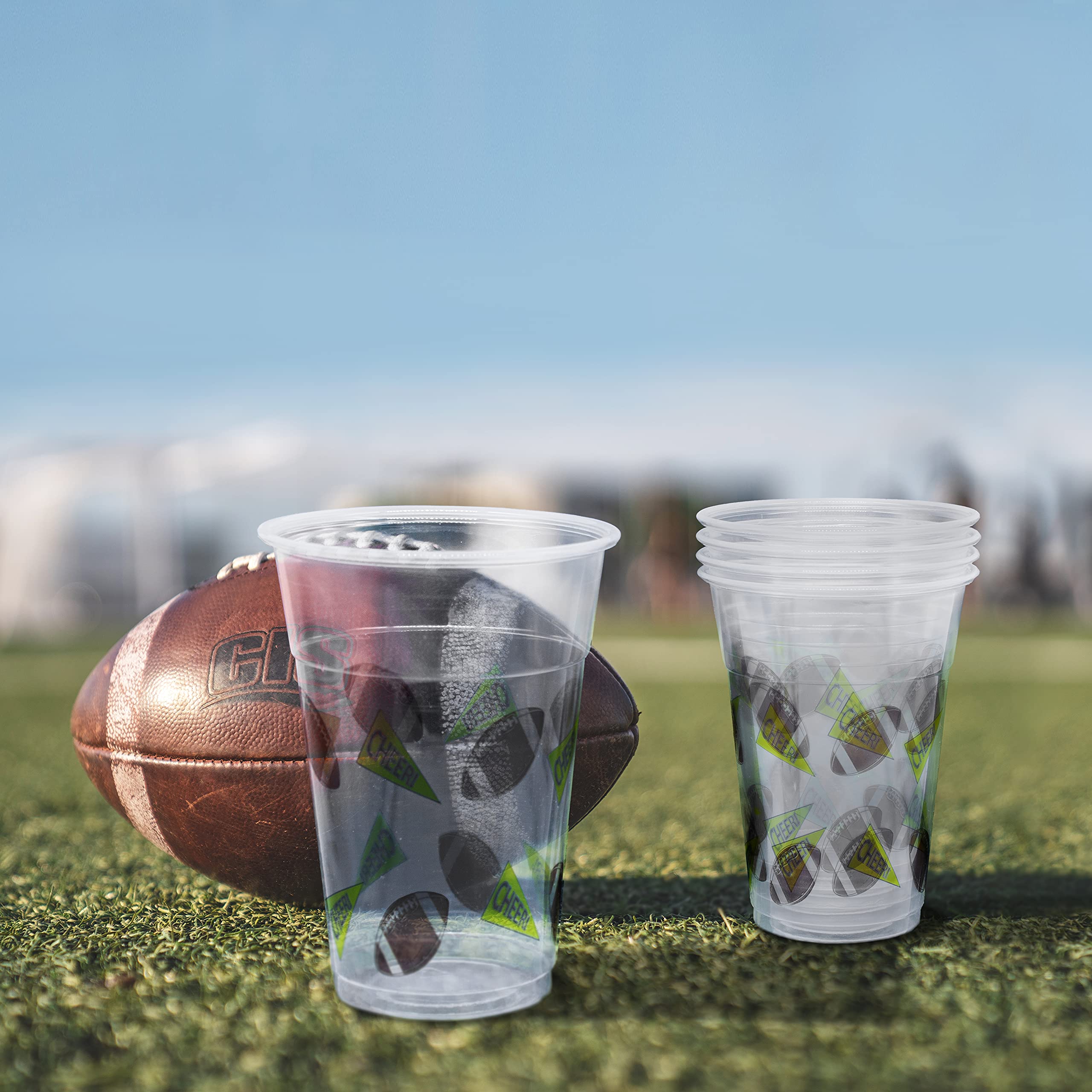 20-Pack 16oz Football Printed Soft Plastic Party Cups - Disposable Drinkware for Game Day, Tailgating & Sports Themed Events