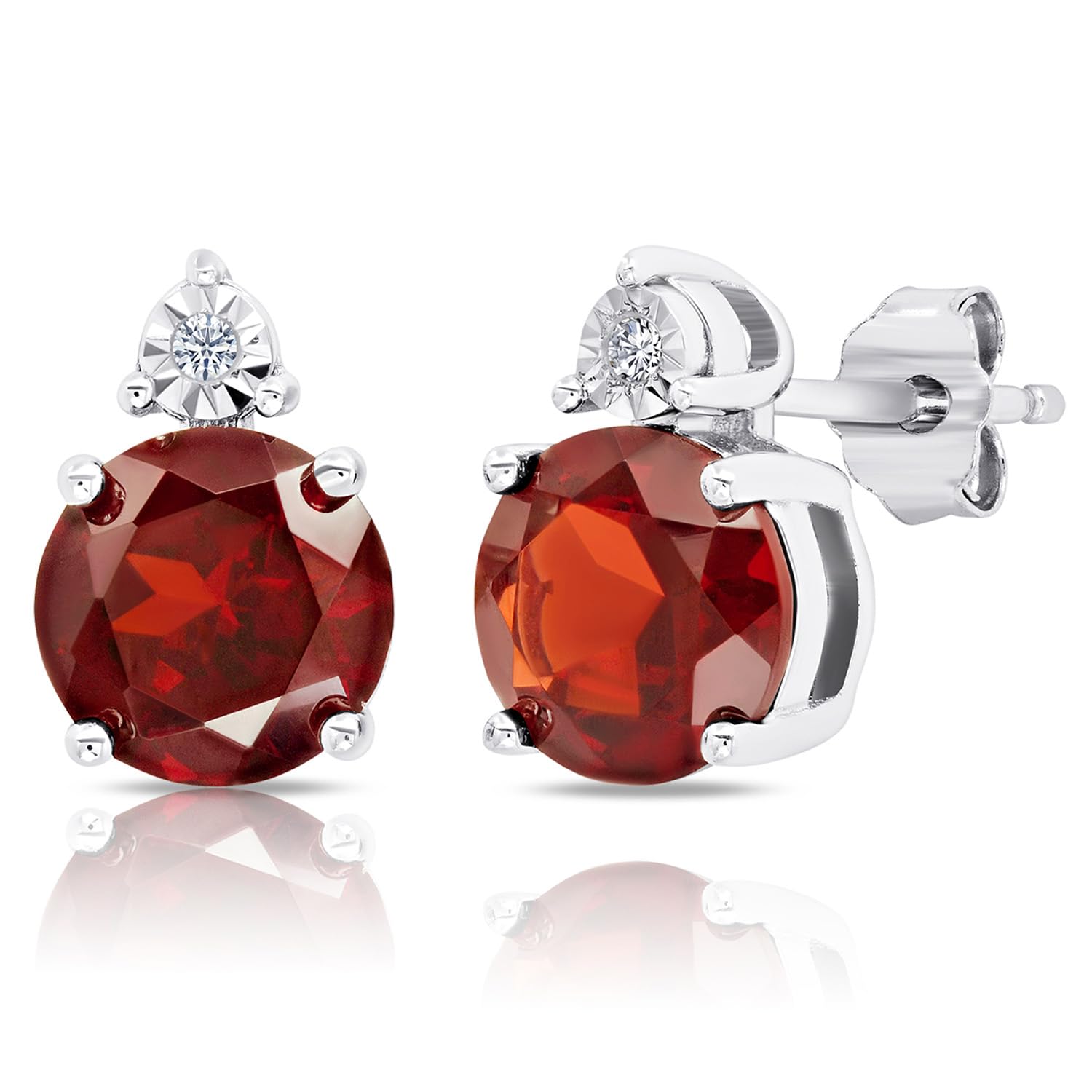 925 Sterling Silver 7mm Round Gemstone & Diamond Halo Stud Earrings for Women - Birthstone Jewelry with Push Backs by MAX+STONE | Perfect Gift for Birthday, Anniversary & Special Occasions