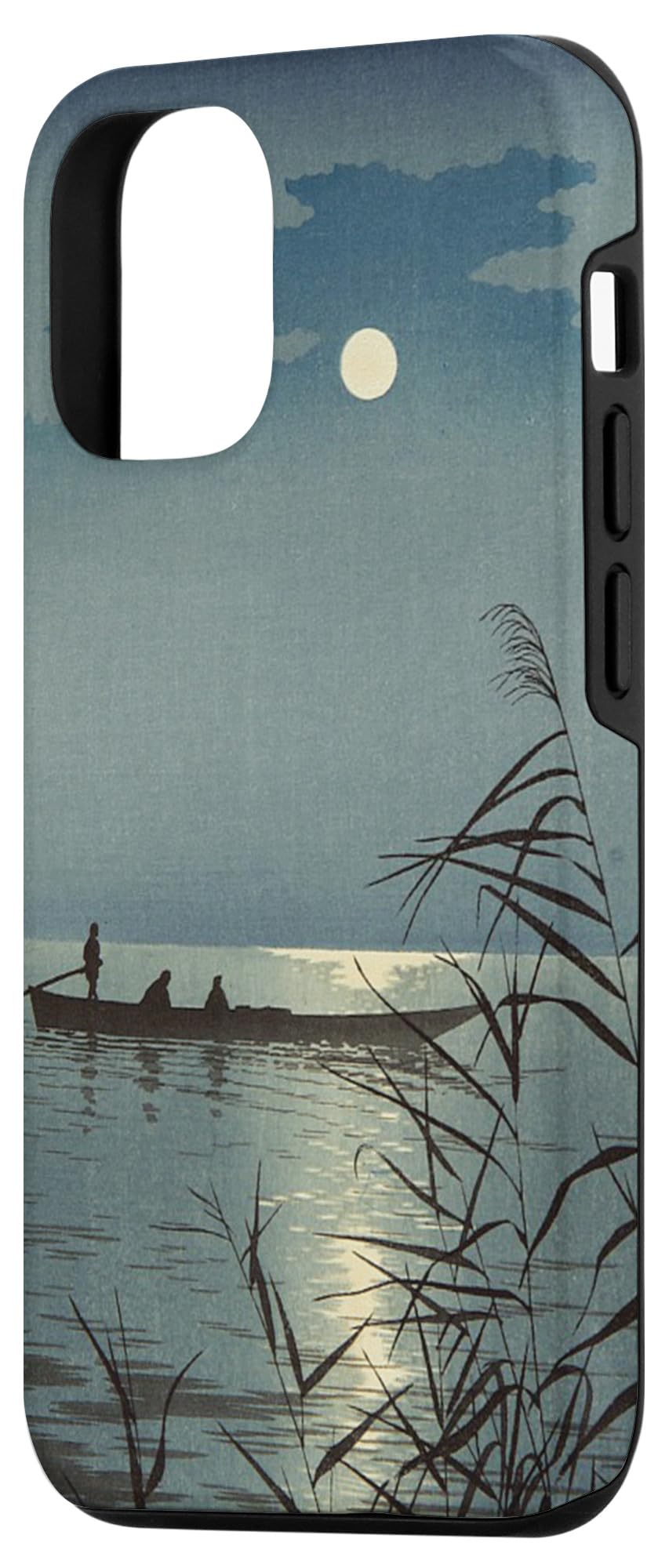 Vintage Japanese Art Phone Case for iPhone 12/12 Pro - Shin Hanga Boat at Night Moon Design - Perfect for Travel, Photography & Art Lovers