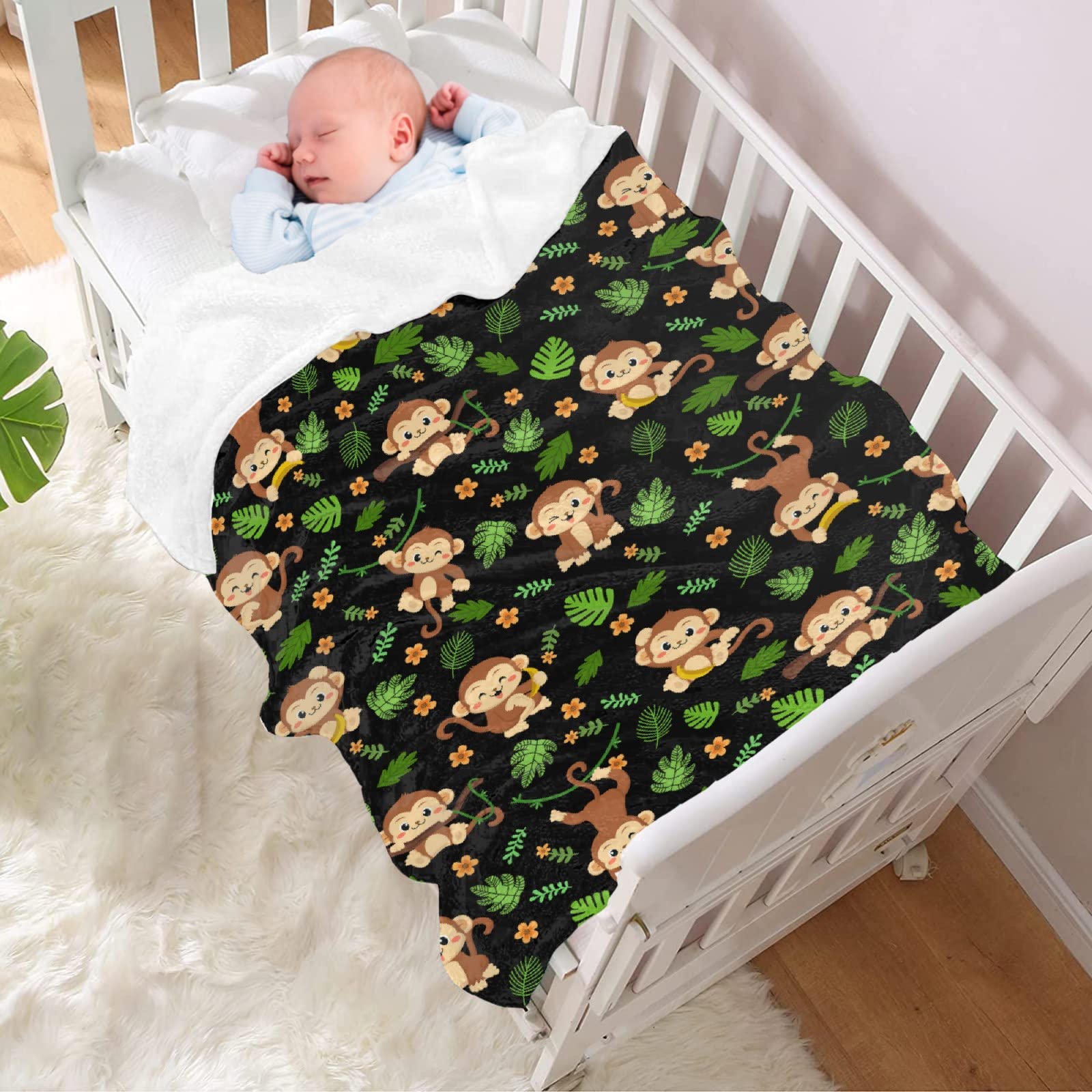 Soft Plush Monkey Print Blanket - XL 120x90 Inch Lightweight Animal Throw for Bed, Sofa & Couch - Cozy Home Decor Gift for Men & Women - Perfect for Family Movie Nights, Camping & Winter Snuggles