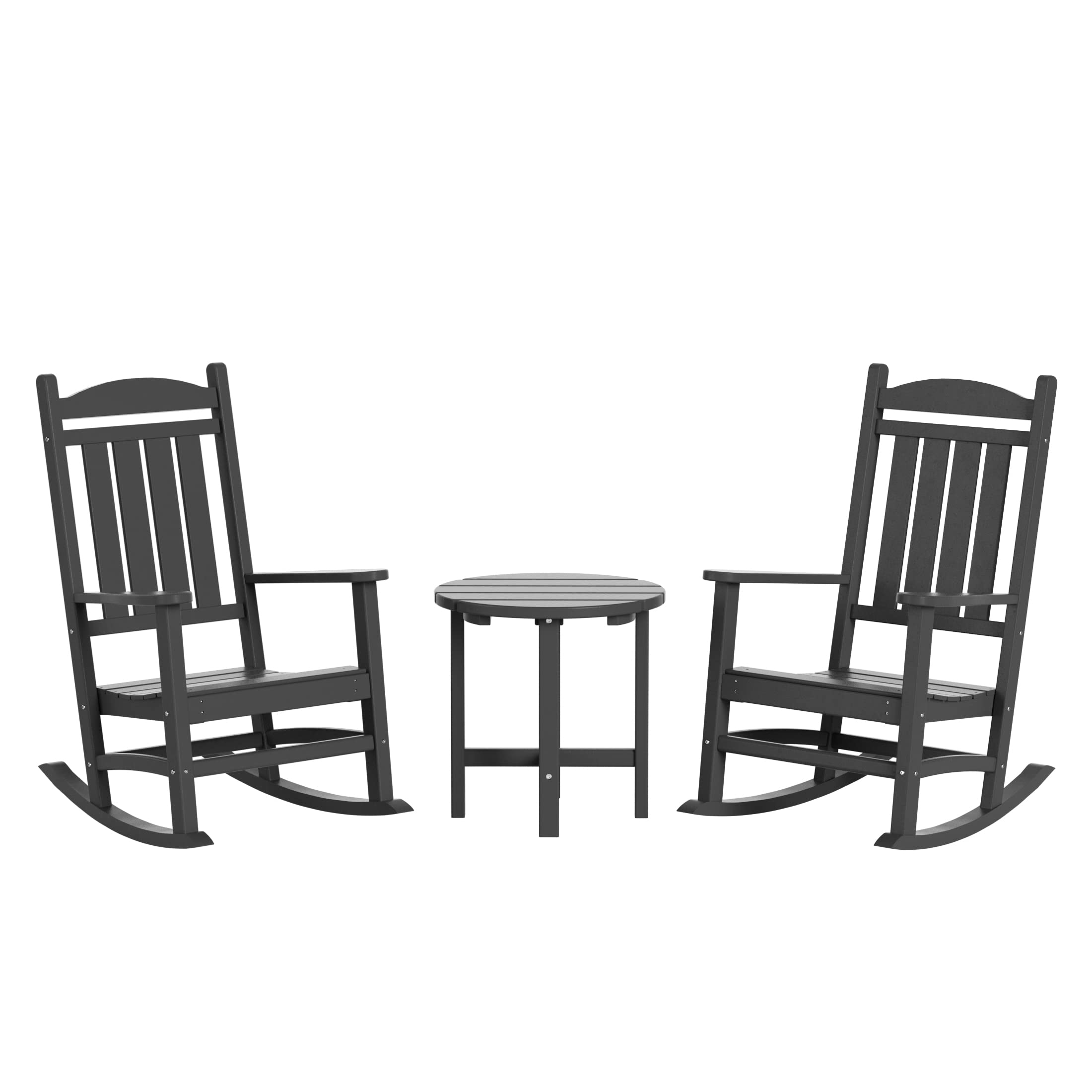 WO Home Furniture Traditional 3 PCS HDPE Outdoor Rocking Chair Set - Grey, Perfect for Patio, Garden, and Porch Relaxation