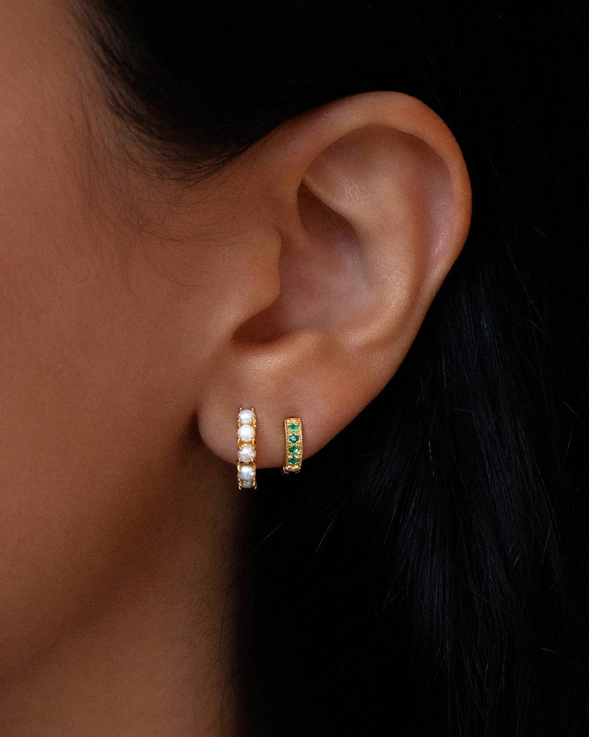 Emerald Pave Mini Huggie Hoop Earrings for Women - Dainty Gold Huggies for Everyday Wear, Gift for Her, Wedding, Party & Special Occasions