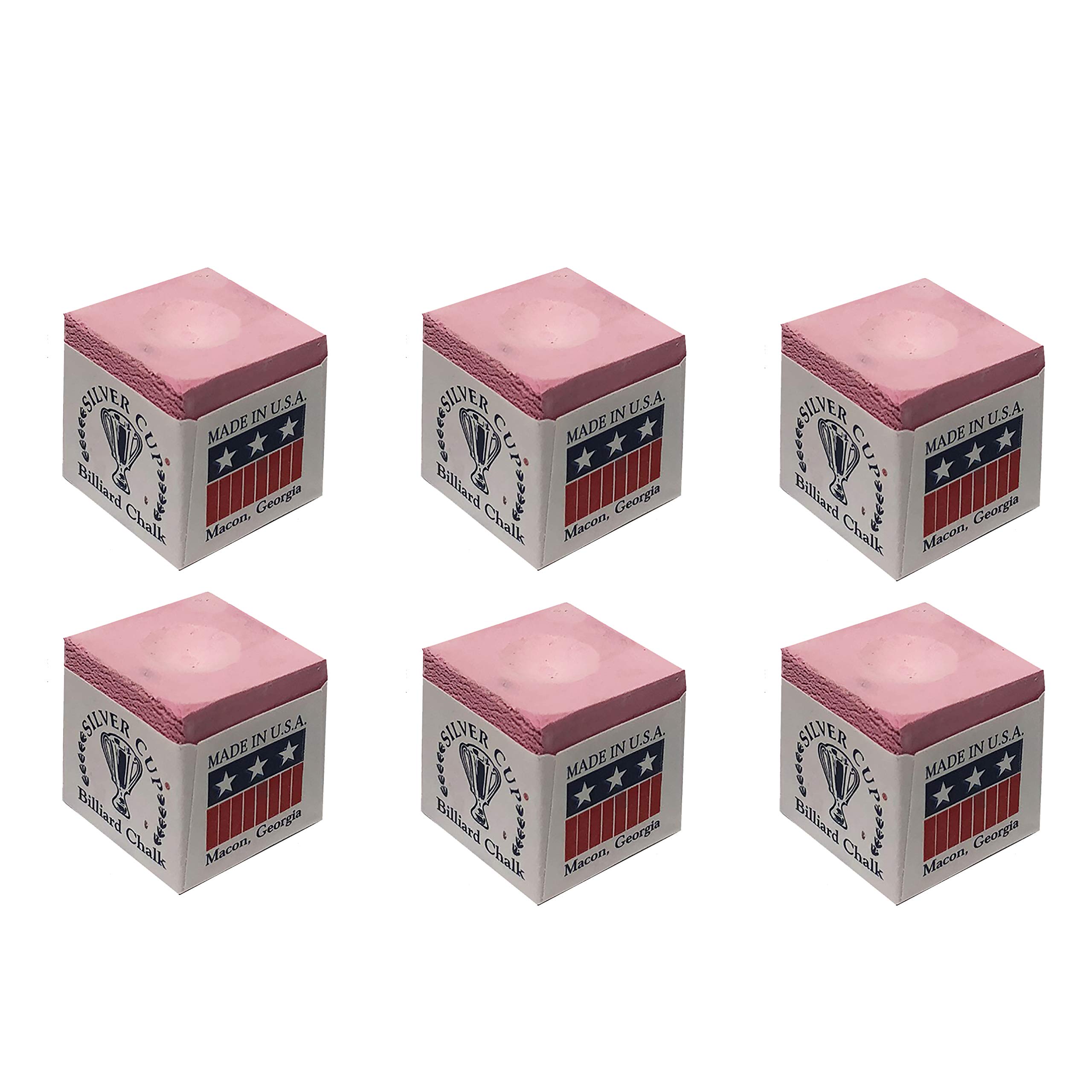 Premium 6-Piece Silver Cup Set with Pink Billiard Pool Cue Chalk - Perfect for Pool Tables, Game Rooms & Professional Cue Maintenance