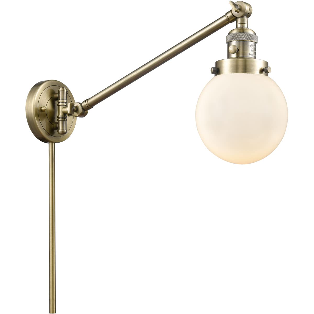 Vintage Dimmable LED Swing Arm Lamp - Antique Brass Finish, 1-Light Wall Sconce with Adjustable Arm for Bedroom, Living Room, or Office Lighting