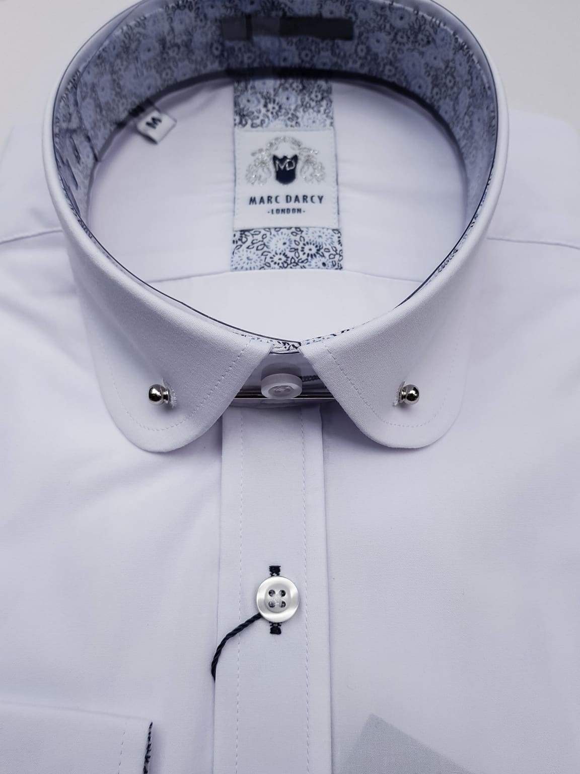 Marc Darcy Benson White Penny Collar Shirt with Collar Bar - Classic Men's Formal Dress Shirt for Business, Weddings & Special Occasions