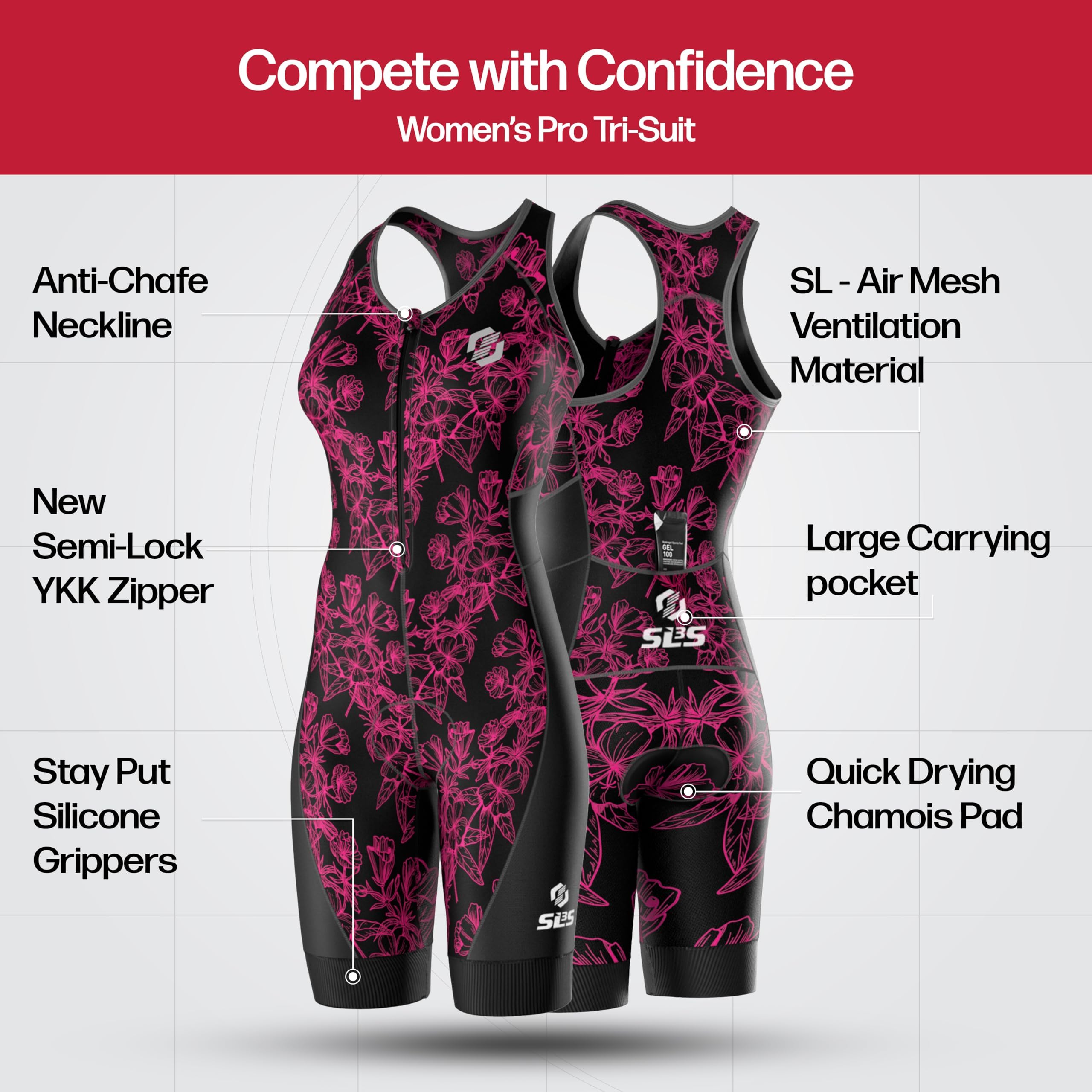 Premium Women's Triathlon Suit - High-Performance One-Piece Trisuit for Competitive Swimming, Cycling & Running - No Shelf Bra - Ideal for Triathlons & Training