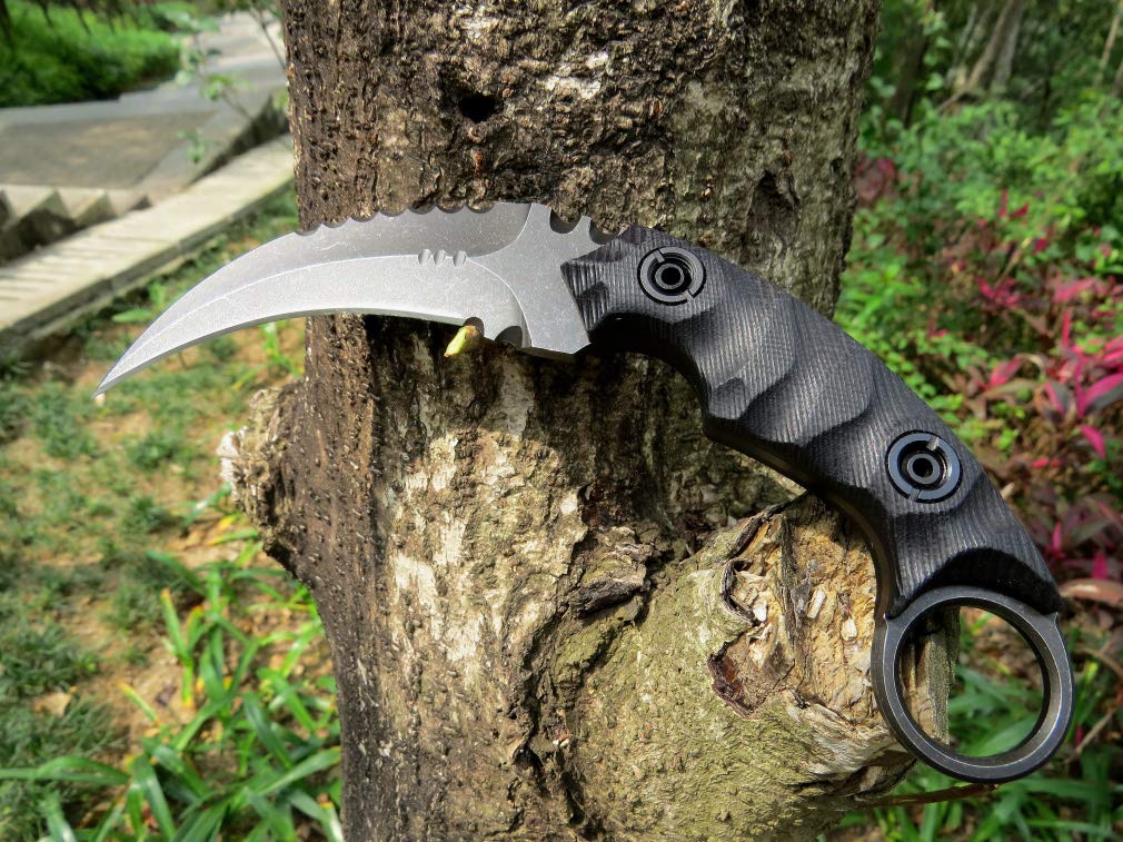D2 Steel Fixed Blade Knife with G10 Handle - 4 Inch Outdoor Survival Knife for Camping, Hunting & EDC | Includes Kydex Sheath | CCanku C1691 Tactical Claw Knife
