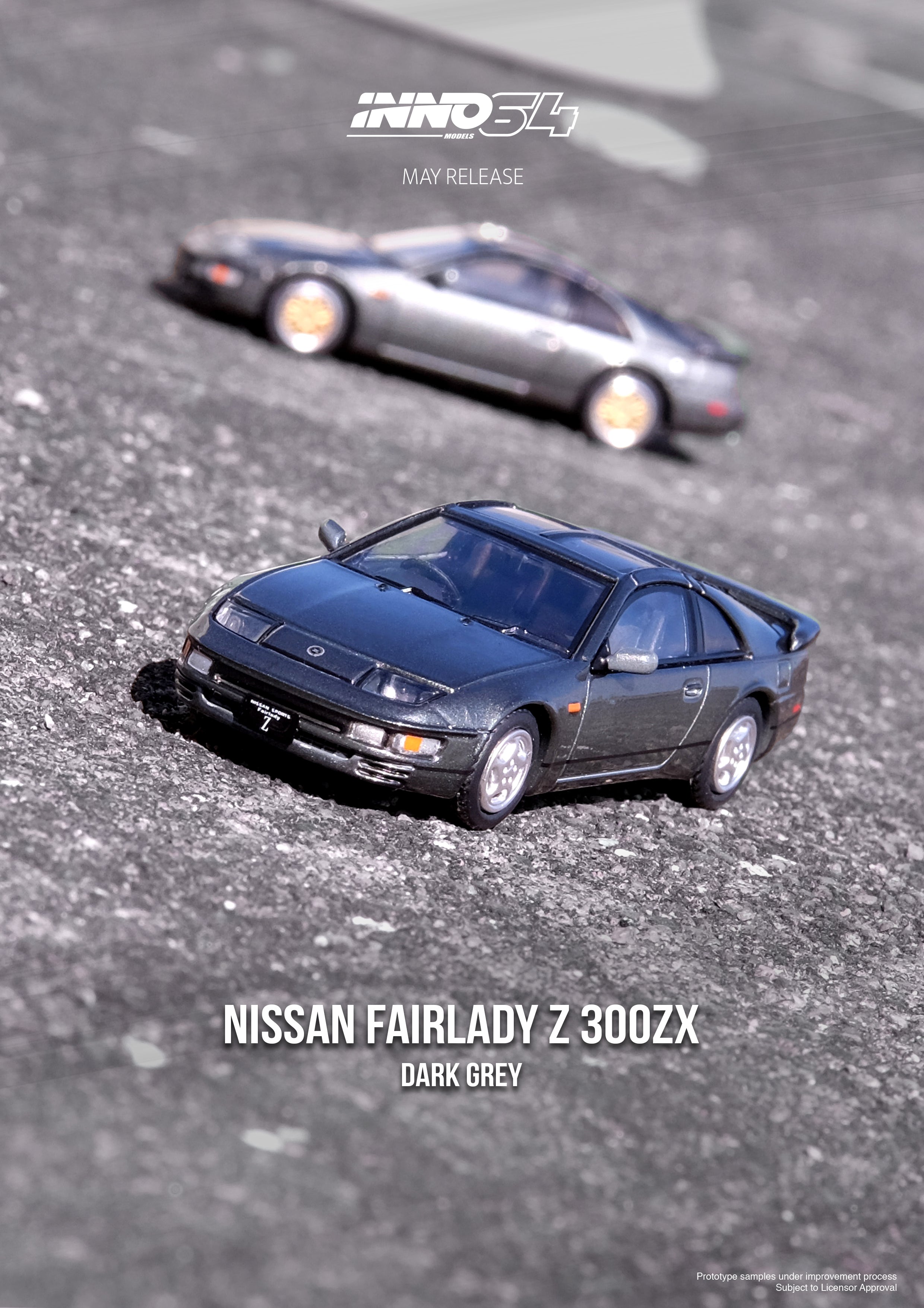 INNO64 1:64 Scale Diecast Nissan 300ZX 2+2 (Z32) Model Car - Oxford Grey Metallic - Collectible Miniature Vehicle for Display & Racing Scenes