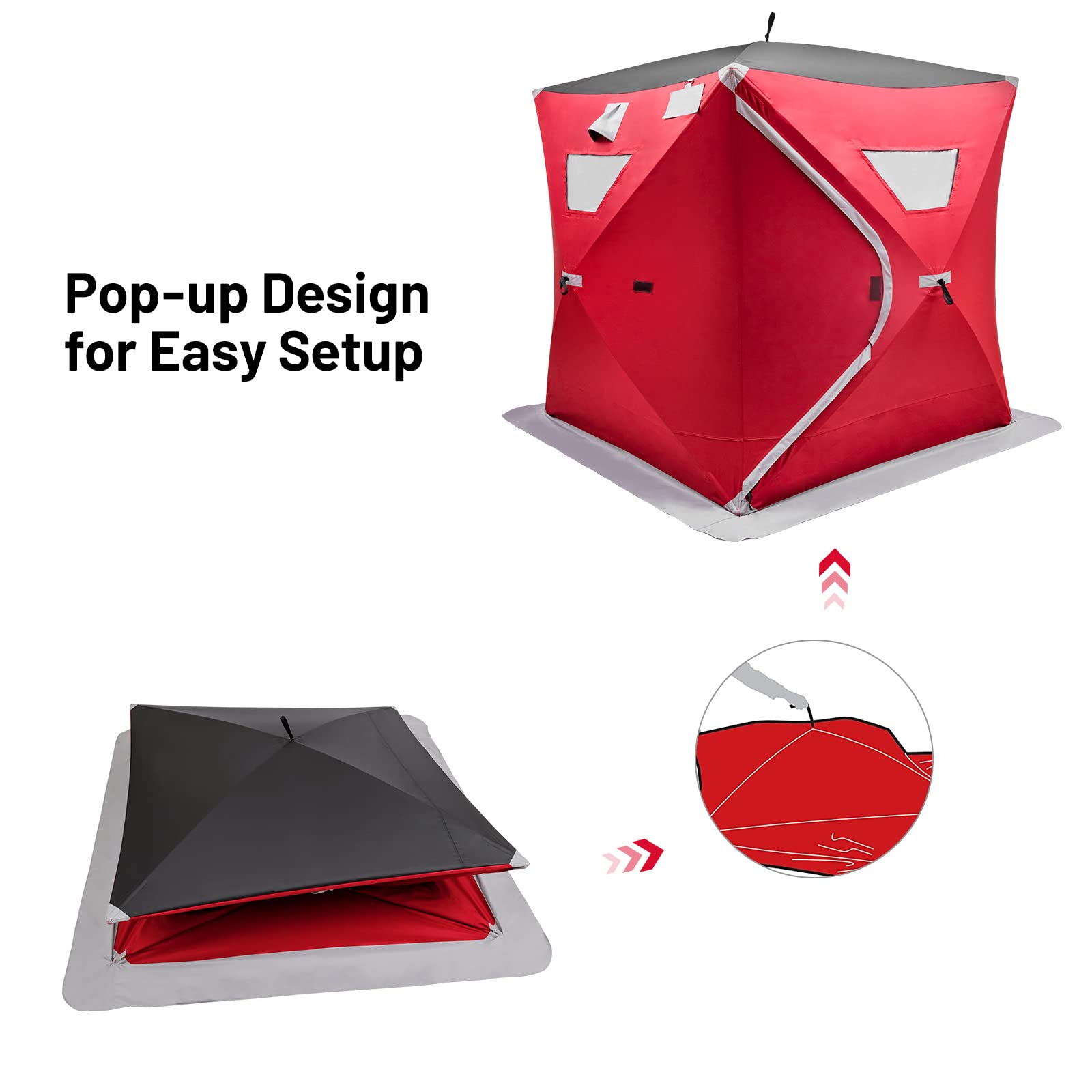 GYMAX Pop-Up Ice Fishing Shelter - Waterproof & Windproof Portable Ice Tent with Carrying Bag, Zippered Door & Ice Anchors - Perfect for Winter Fishing, Hunting & Outdoor Camping Adventures
